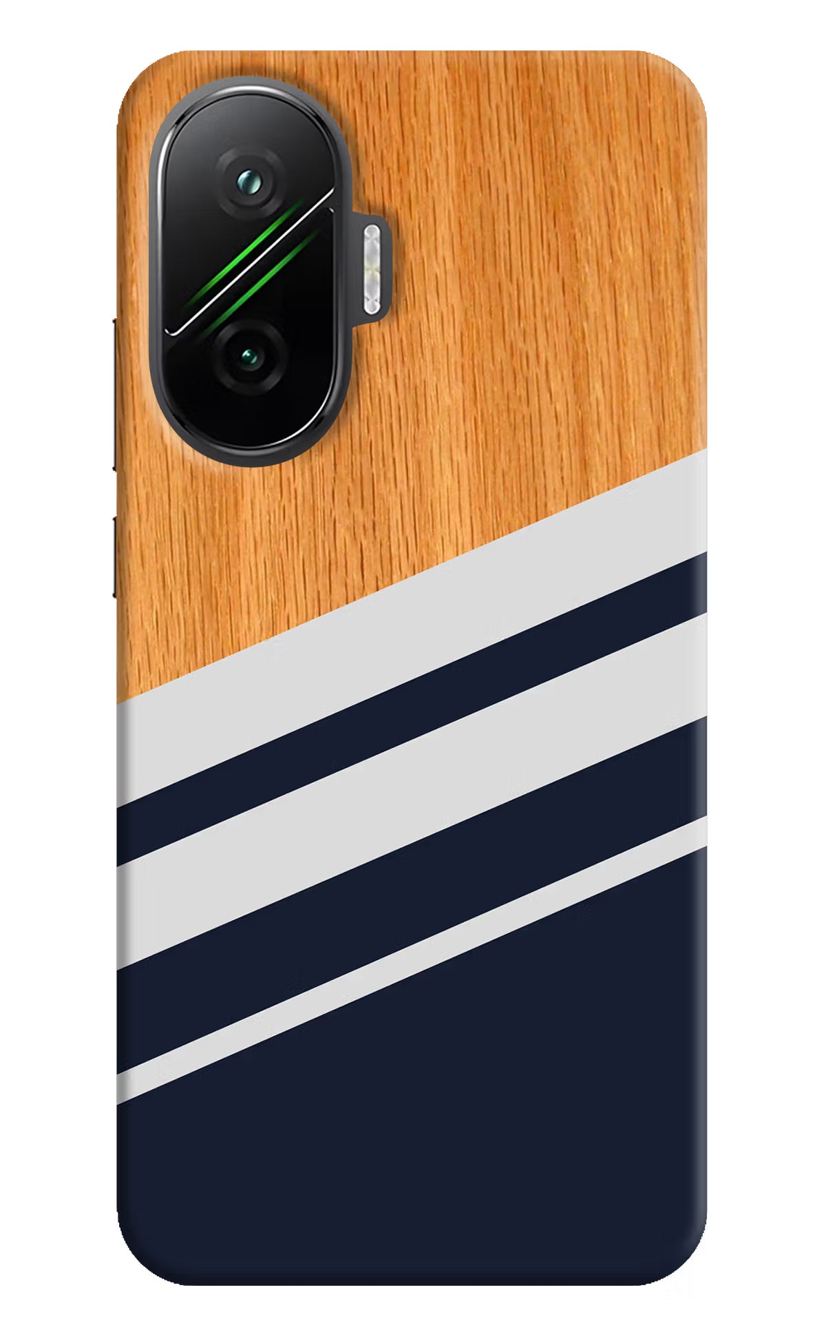 Blue and white wooden Poco F7 5G Hard Case Back Cover by Casekaro