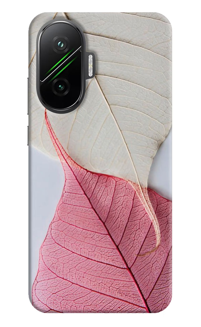 White Pink Leaf Poco F7 5G Hard Case Back Cover by Casekaro