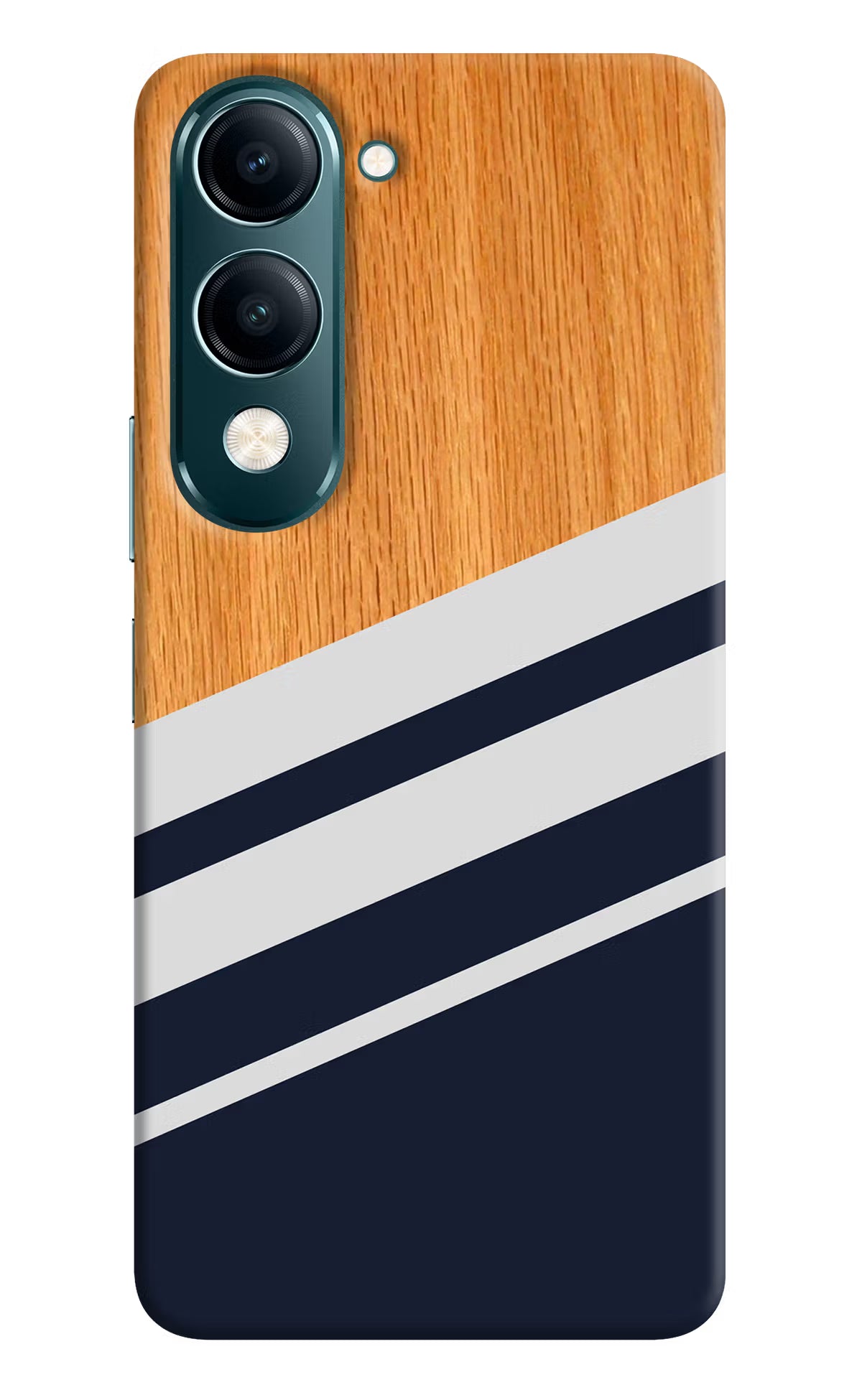 Blue and white wooden Vivo Y19s 5G Hard Case Back Cover by Casekaro