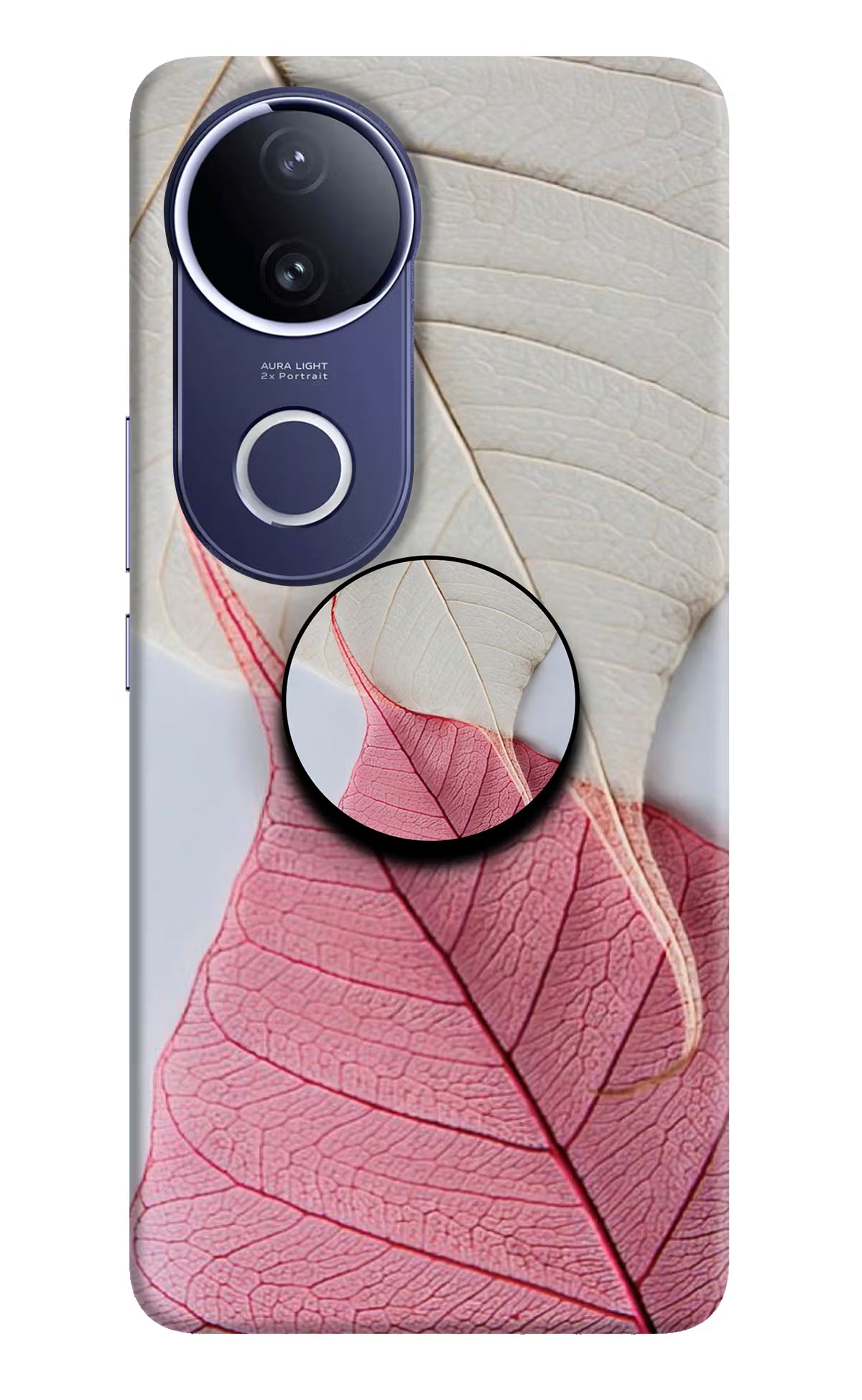 White Pink Leaf Vivo V50e 5G Pop Case by Casekaro