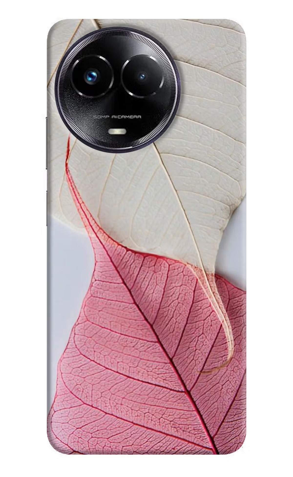 White Pink Leaf Realme Narzo 60x Hard Case Back Cover by Casekaro