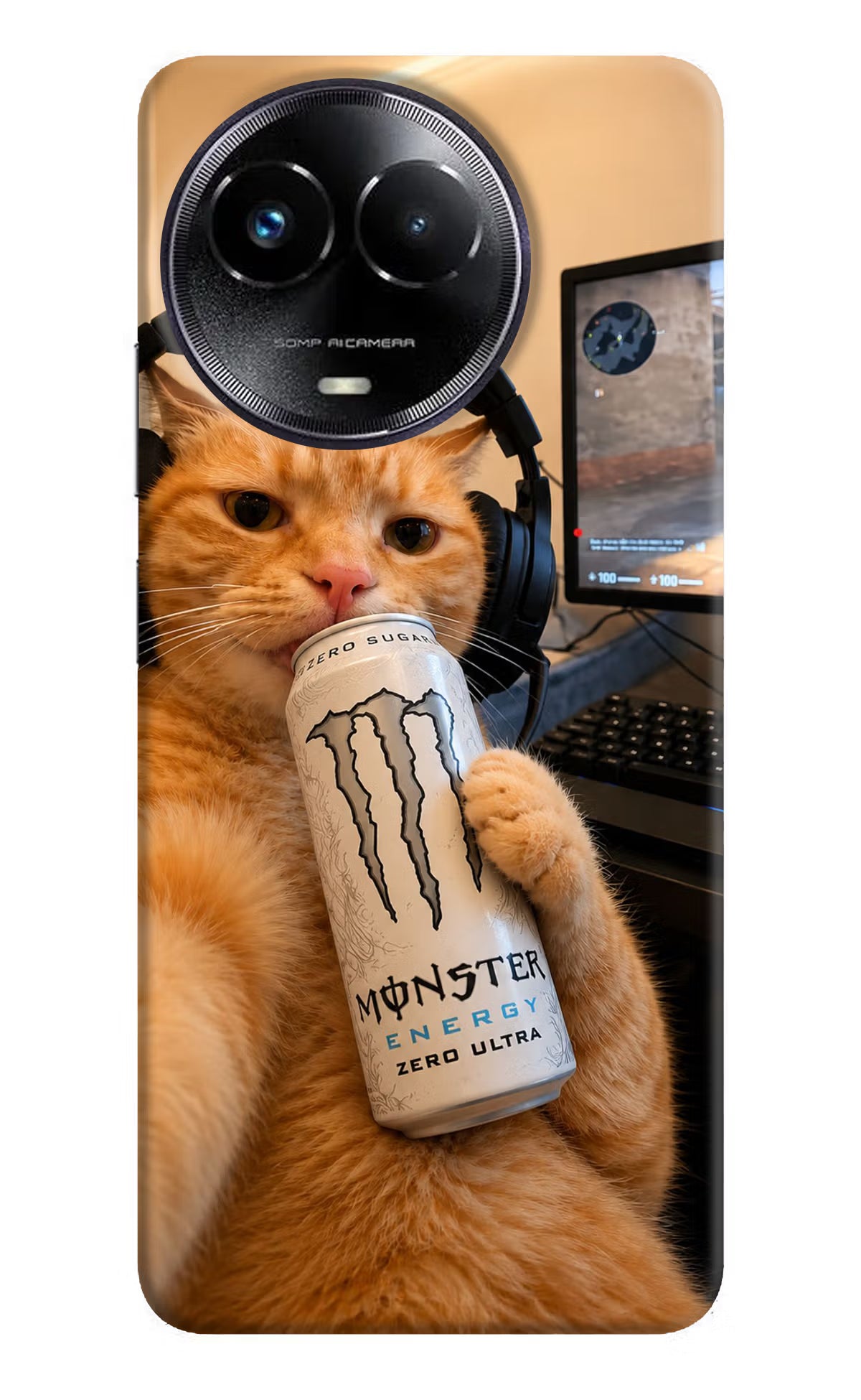 Gamer Cat Energy Realme Narzo 60x Back Cover