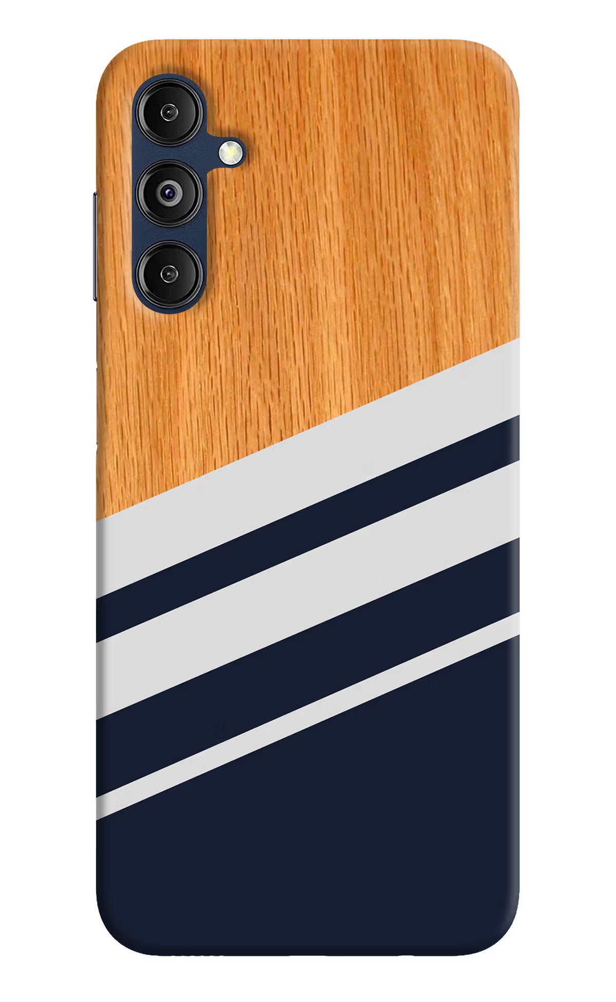 Blue and white wooden Samsung M14 5G Hard Case Back Cover by Casekaro