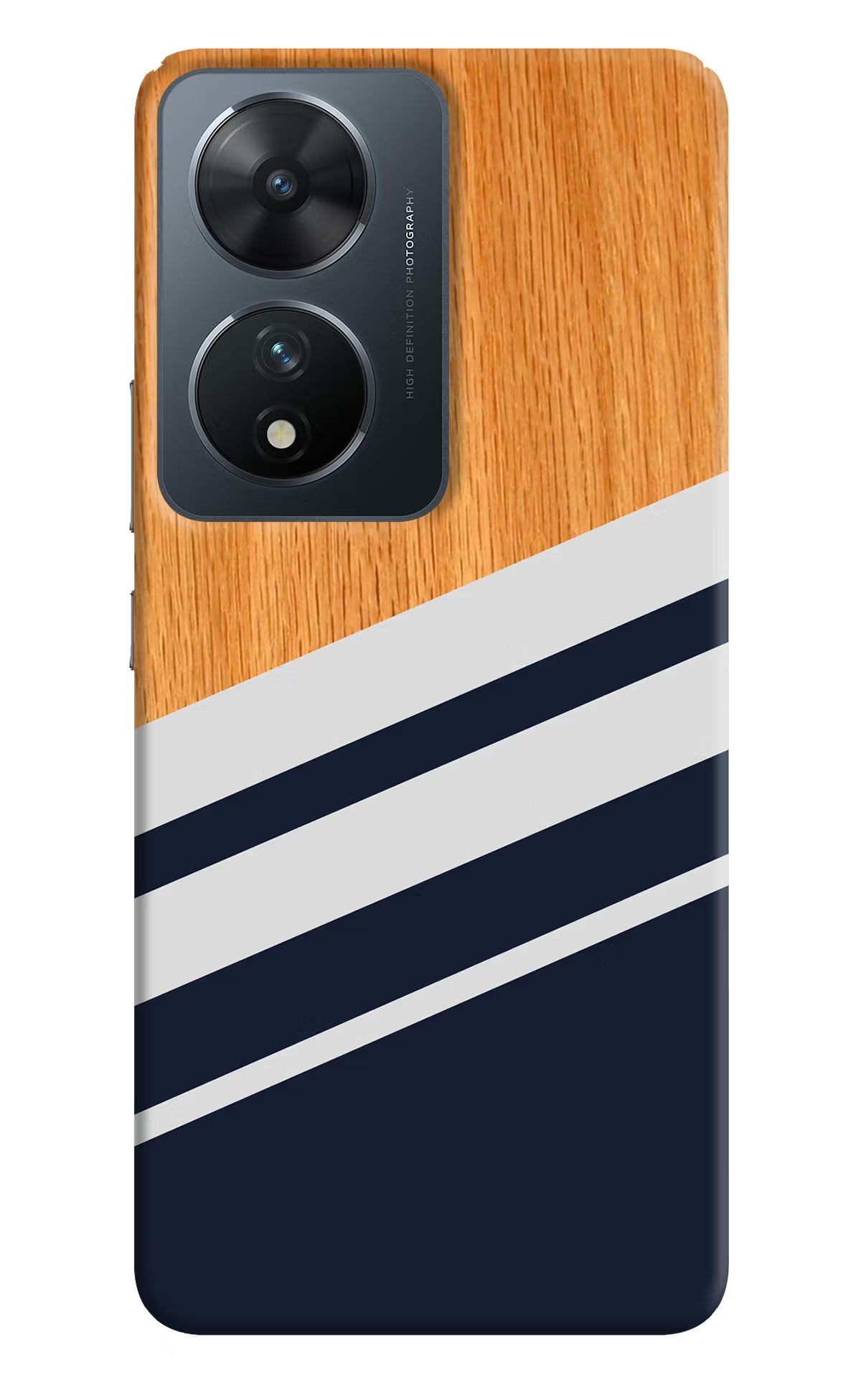 Blue and white wooden Vivo T2 5G Hard Case Back Cover by Casekaro