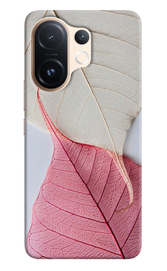 White Pink Leaf Vivo T4 Pro 5G Hard Case Back Cover by Casekaro