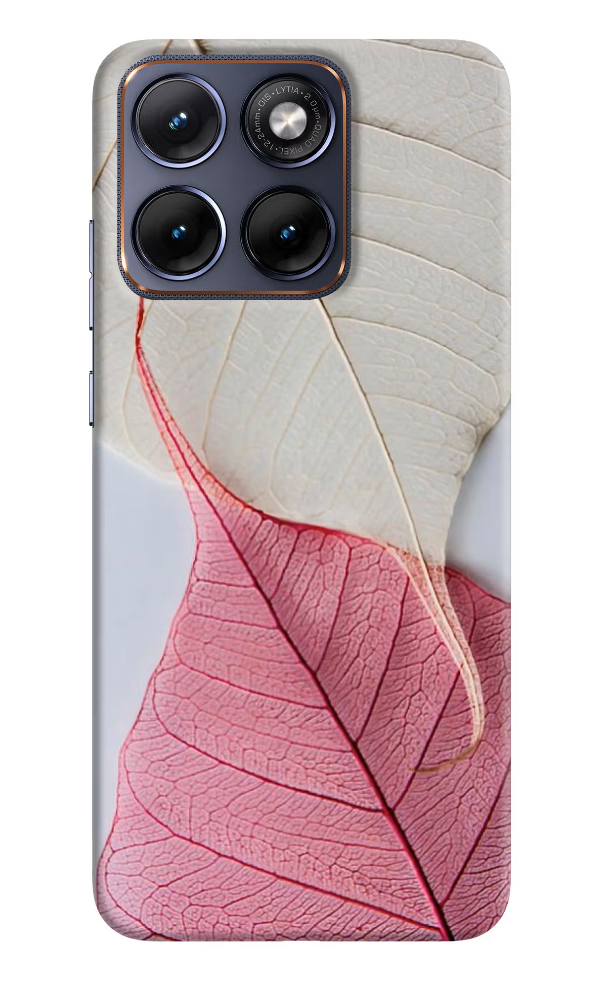 White Pink Leaf Moto Edge 70 Fusion Hard Case Back Cover by Casekaro