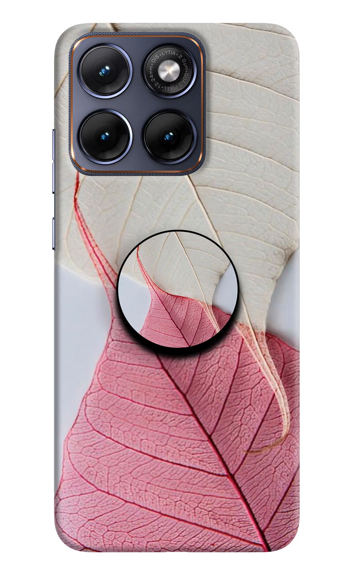 White Pink Leaf Moto Edge 70 Fusion Pop Case by Casekaro