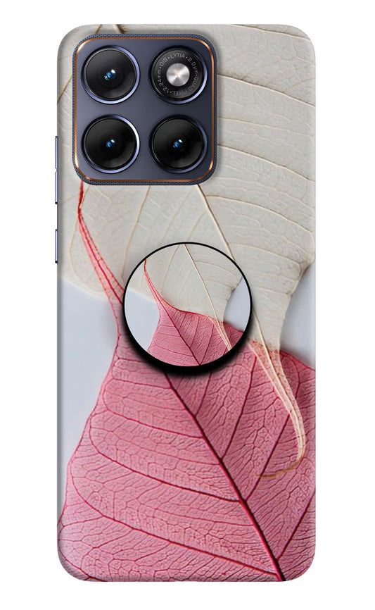 White Pink Leaf Moto Edge 70 Fusion Pop Case by Casekaro