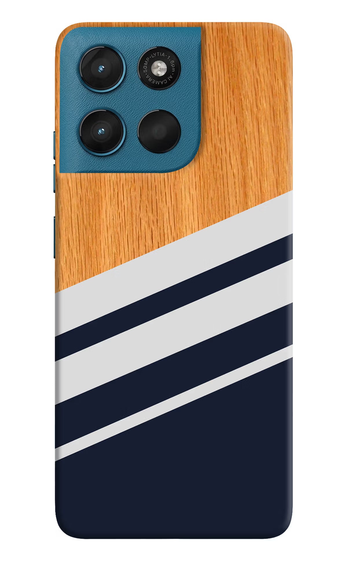 Blue and white wooden Moto G57 Power 5G Hard Case Back Cover by Casekaro