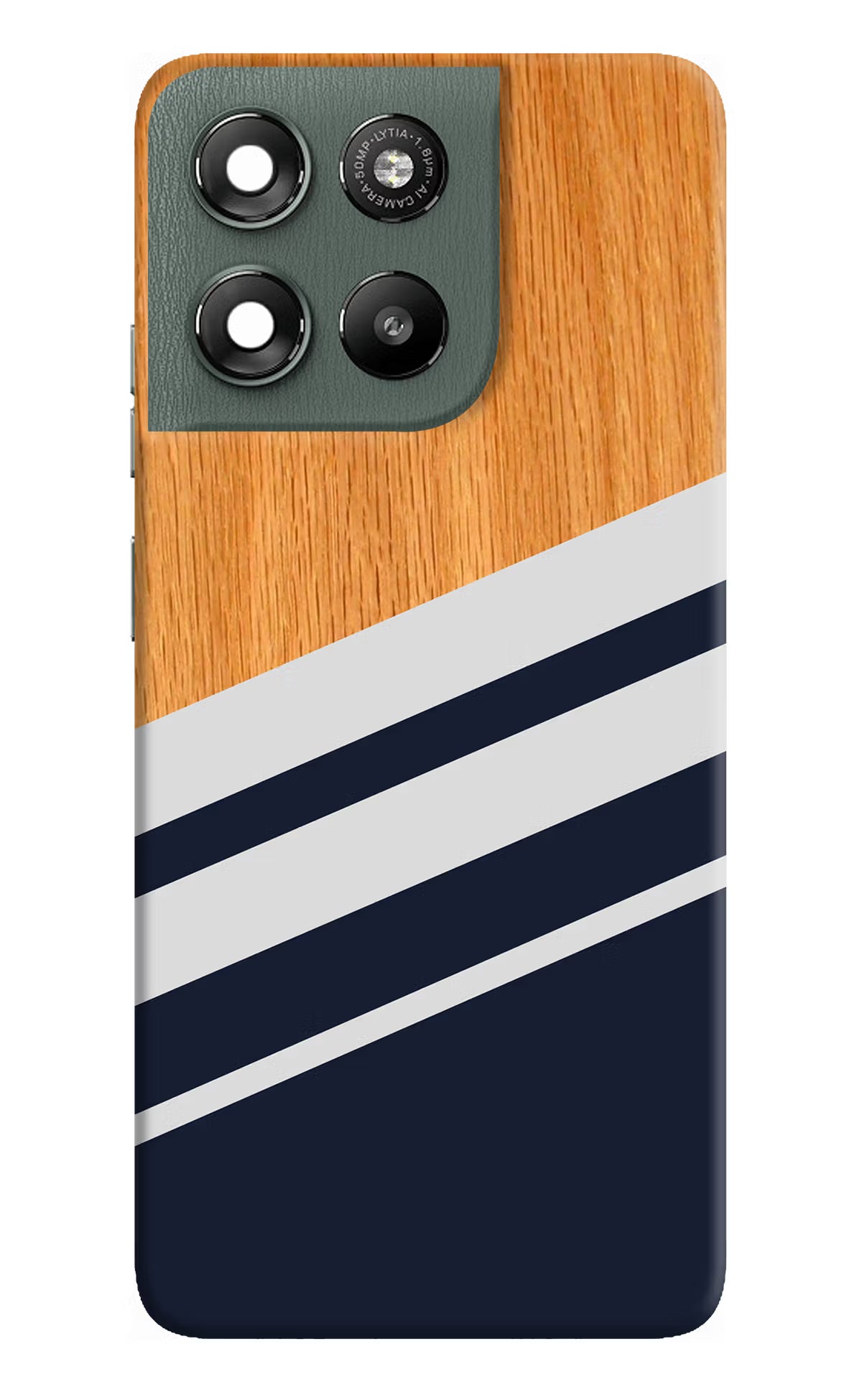 Blue and white wooden Moto G67 Power 5G Hard Case Back Cover by Casekaro