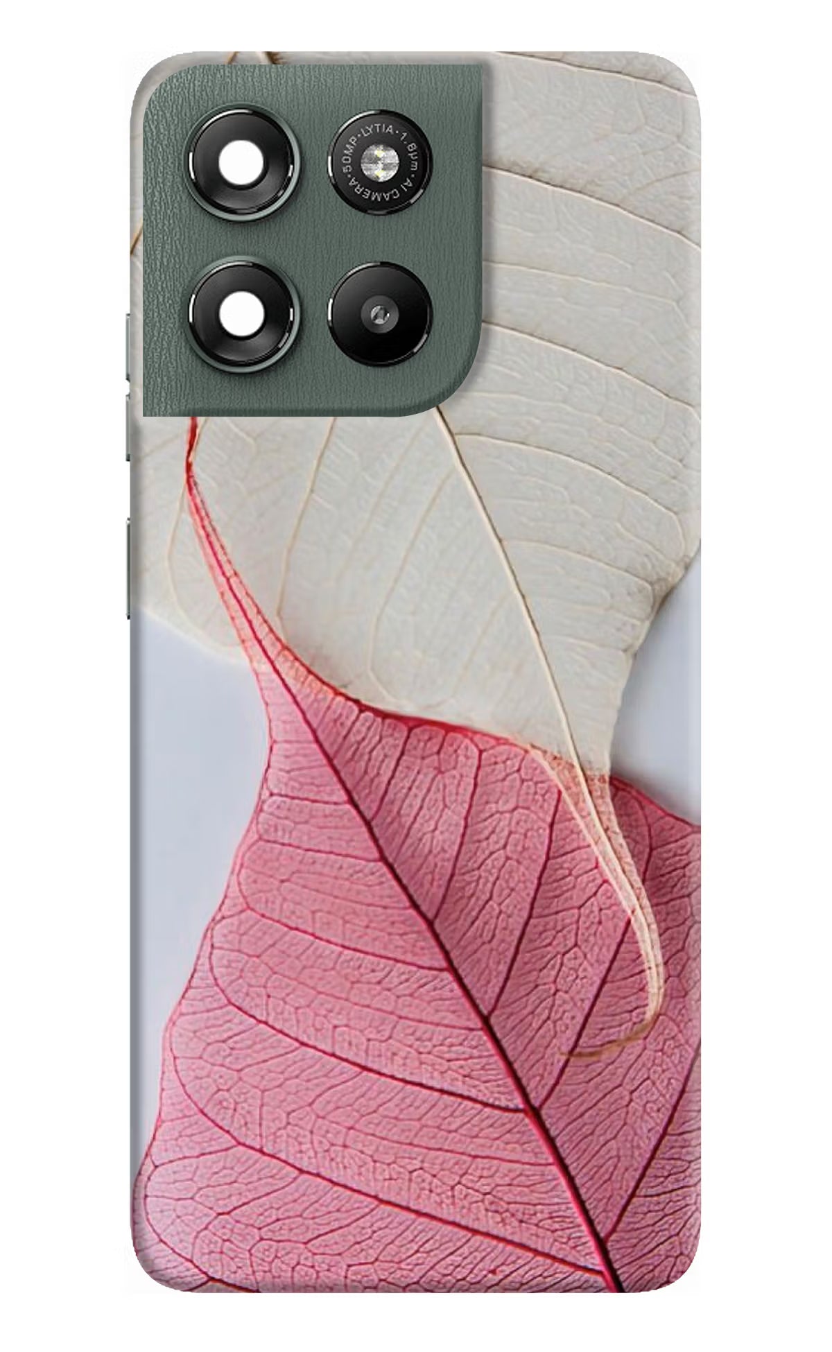 White Pink Leaf Moto G67 Power 5G Hard Case Back Cover by Casekaro