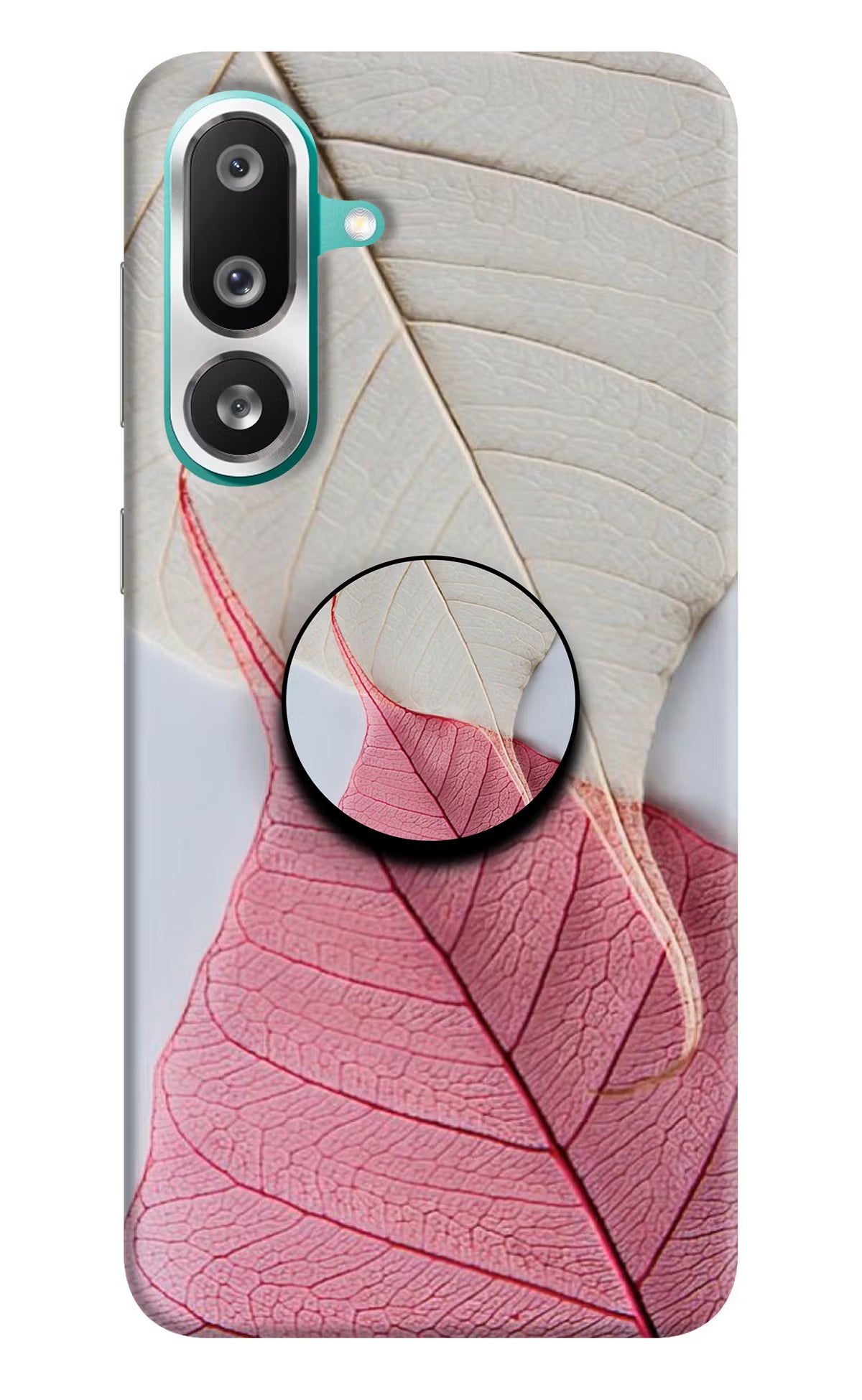 White Pink Leaf Samsung F56 Pop Case by Casekaro