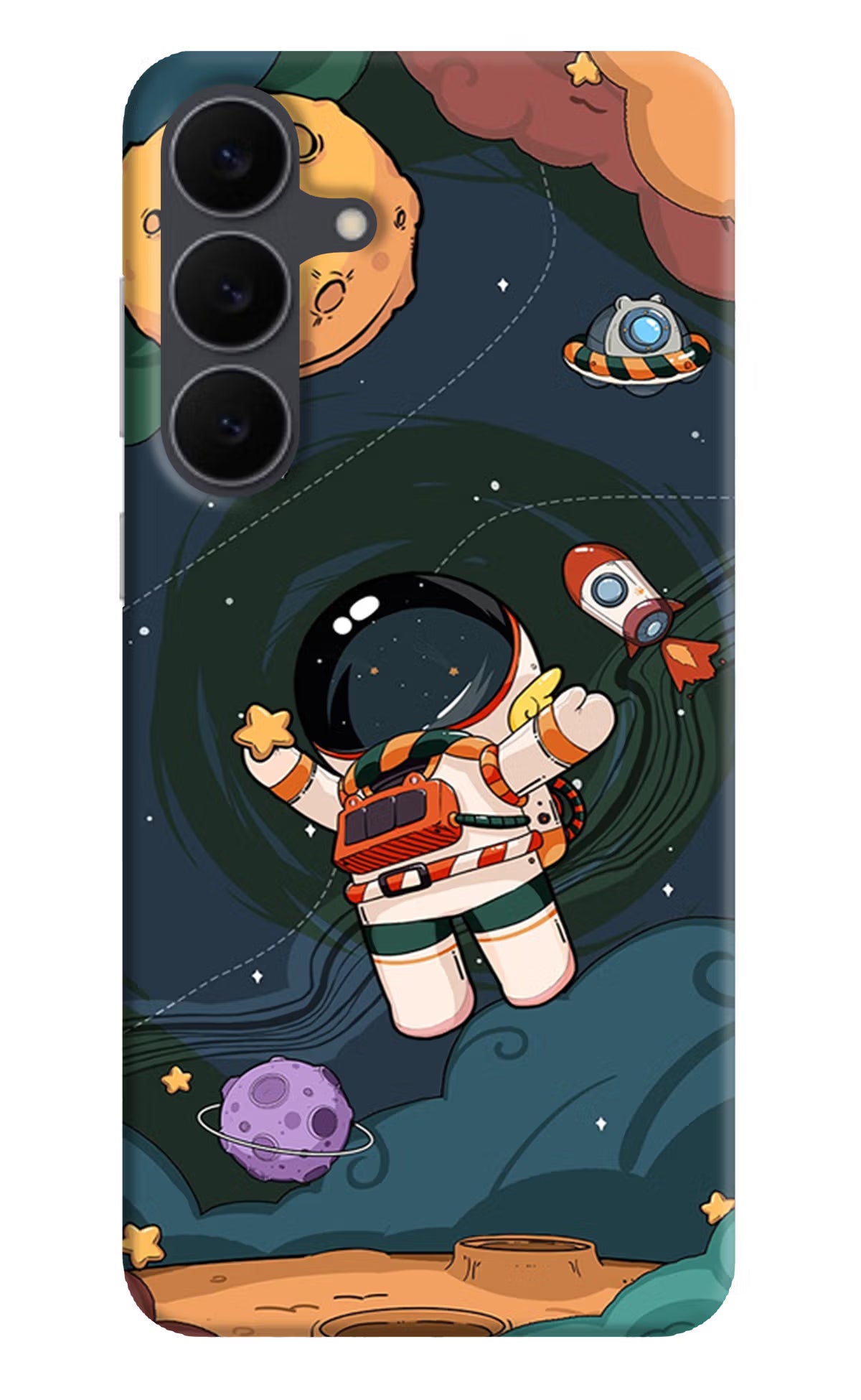 Cartoon Astronaut Samsung S25 FE 5G Hard Case Back Cover by Casekaro