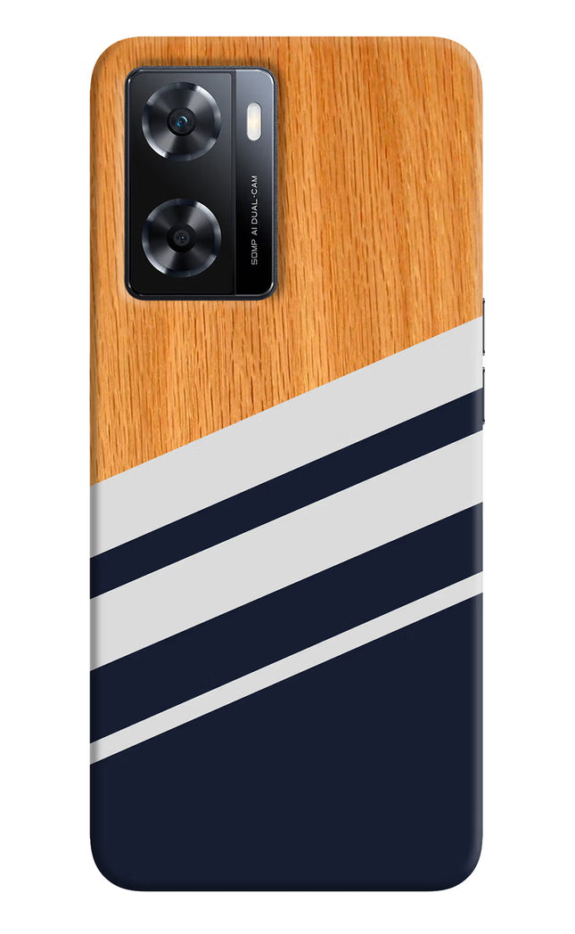 Blue and white wooden OPPO A77s Back Cover