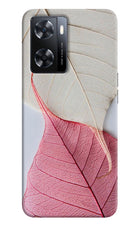 White Pink Leaf OPPO A77s Back Cover