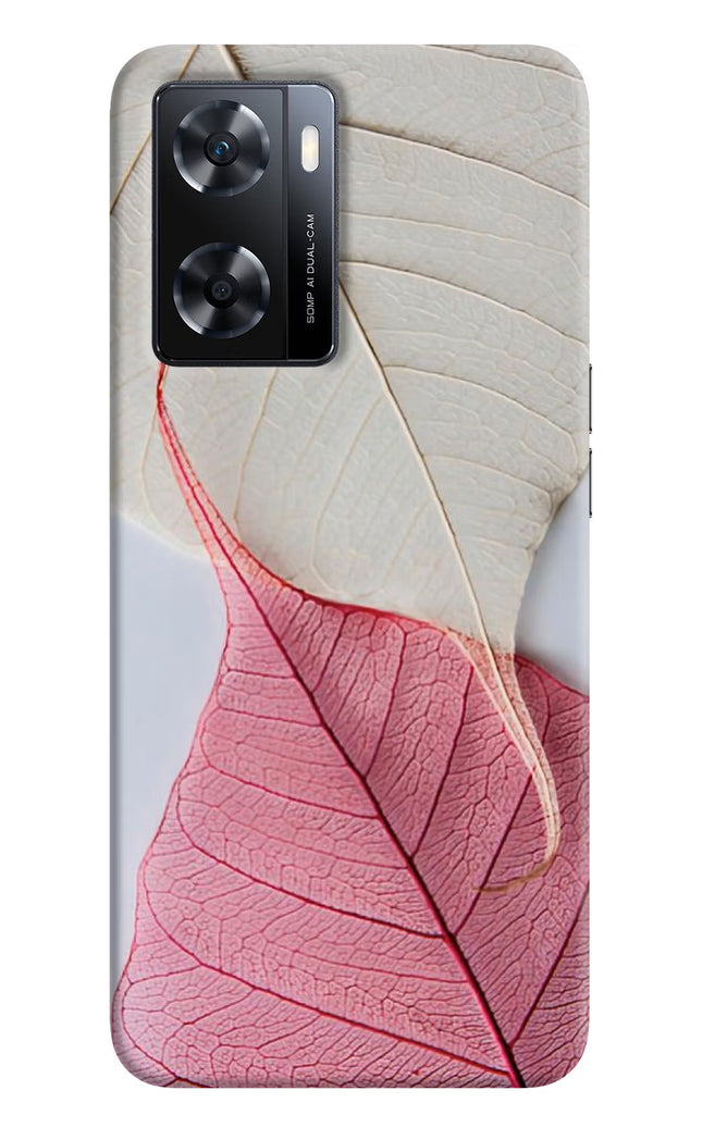 White Pink Leaf OPPO A77s Back Cover