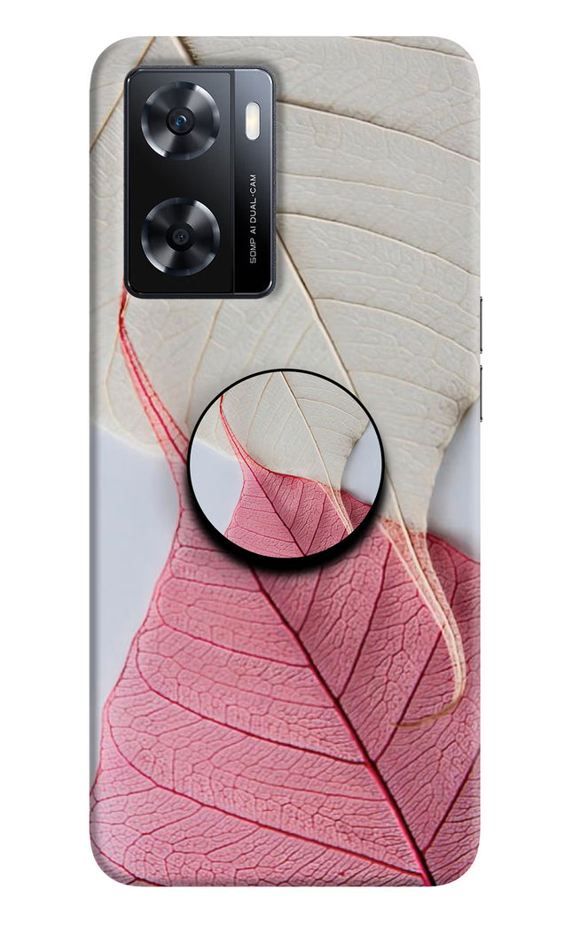 White Pink Leaf OPPO A77s Pop Case