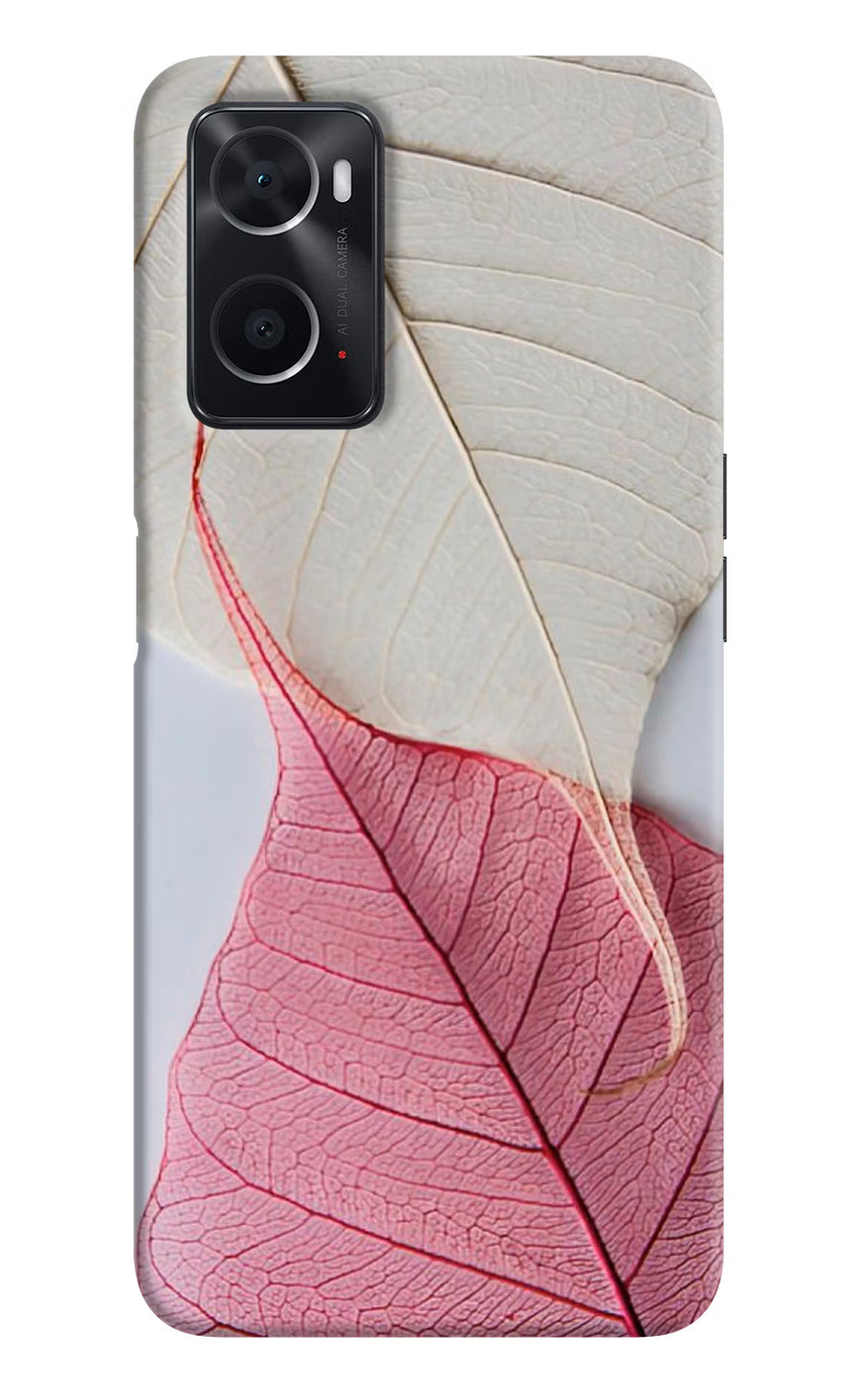 White Pink Leaf Oppo A76 Back Cover, Hard case