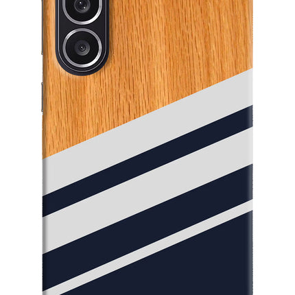 Blue and white wooden Samsung M36 5G Hard Case Back Cover by Casekaro