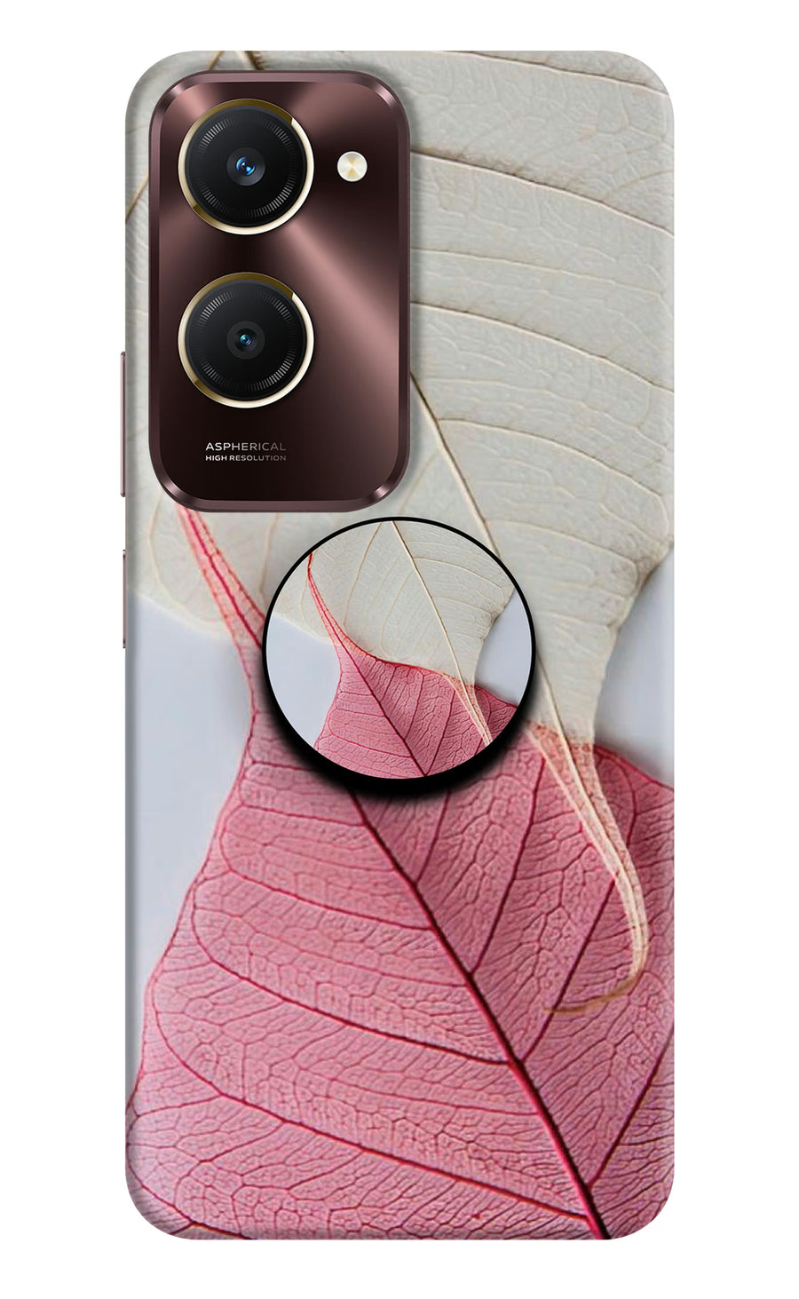 White Pink Leaf Vivo Y28e 5G Pop Case, Hard case