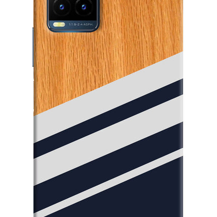Blue and white wooden Vivo Y21T Hard Case Back Cover by Casekaro