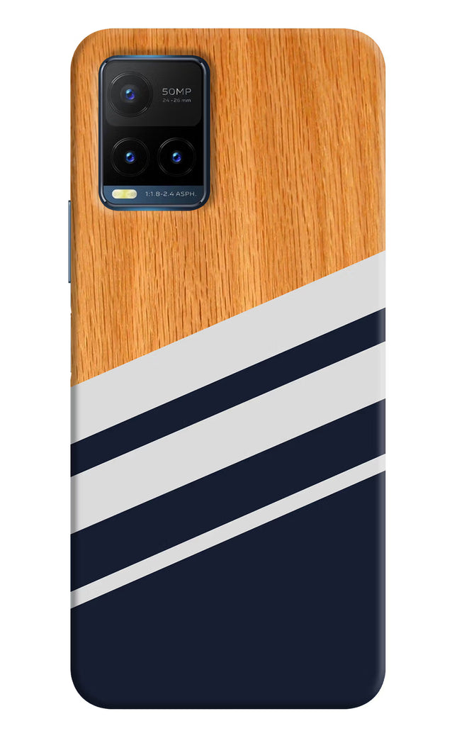 Blue and white wooden Vivo Y21T Hard Case Back Cover by Casekaro