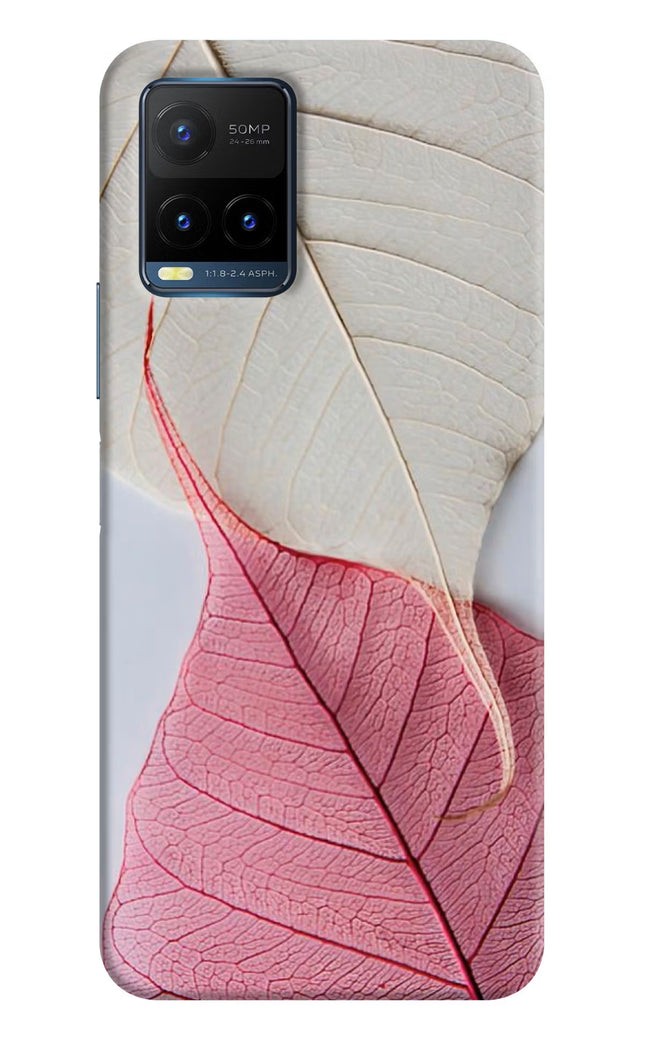 White Pink Leaf Vivo Y21T Hard Case Back Cover by Casekaro