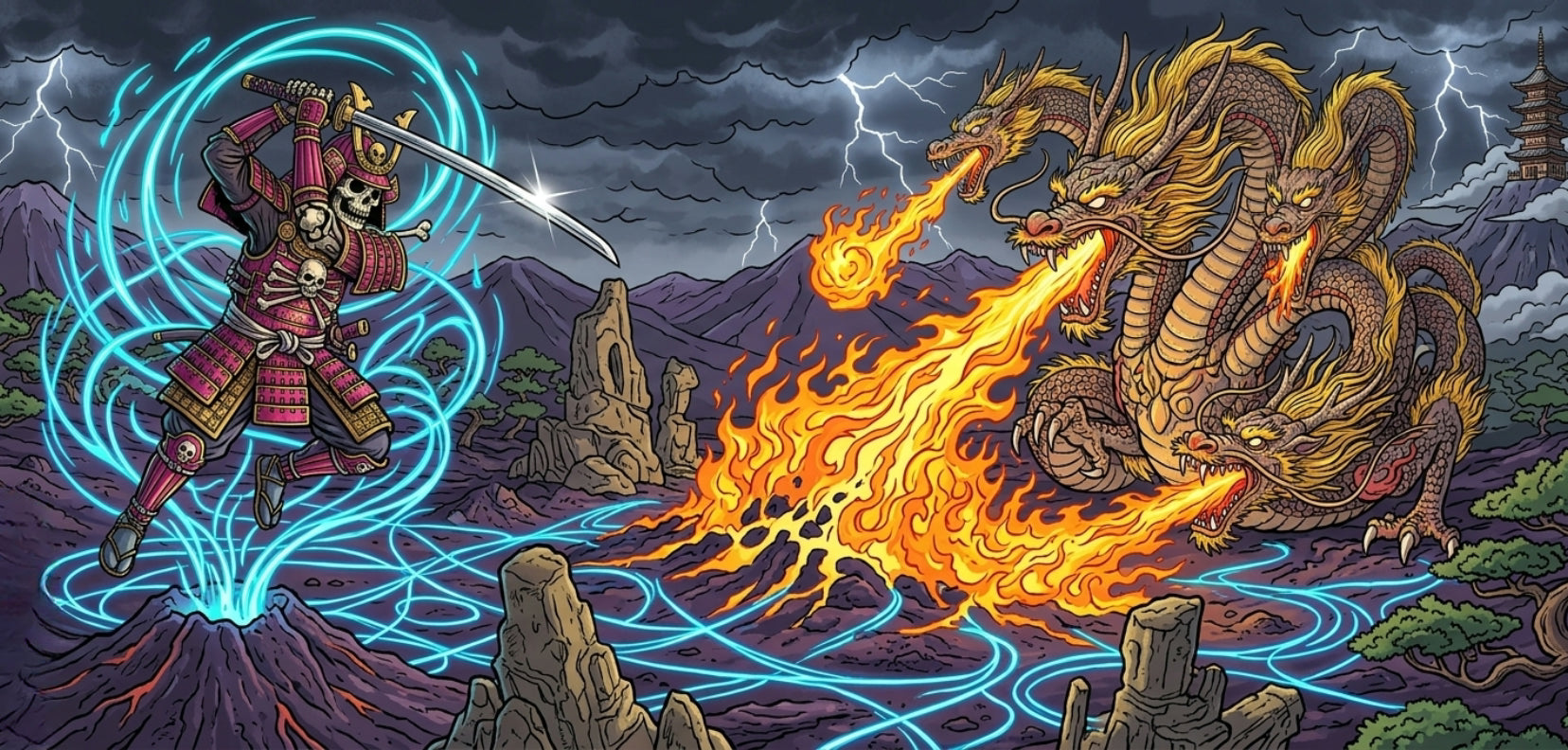 Dragon Fight mousepad design - 23x11 inch large gaming desk mat by Casekaro