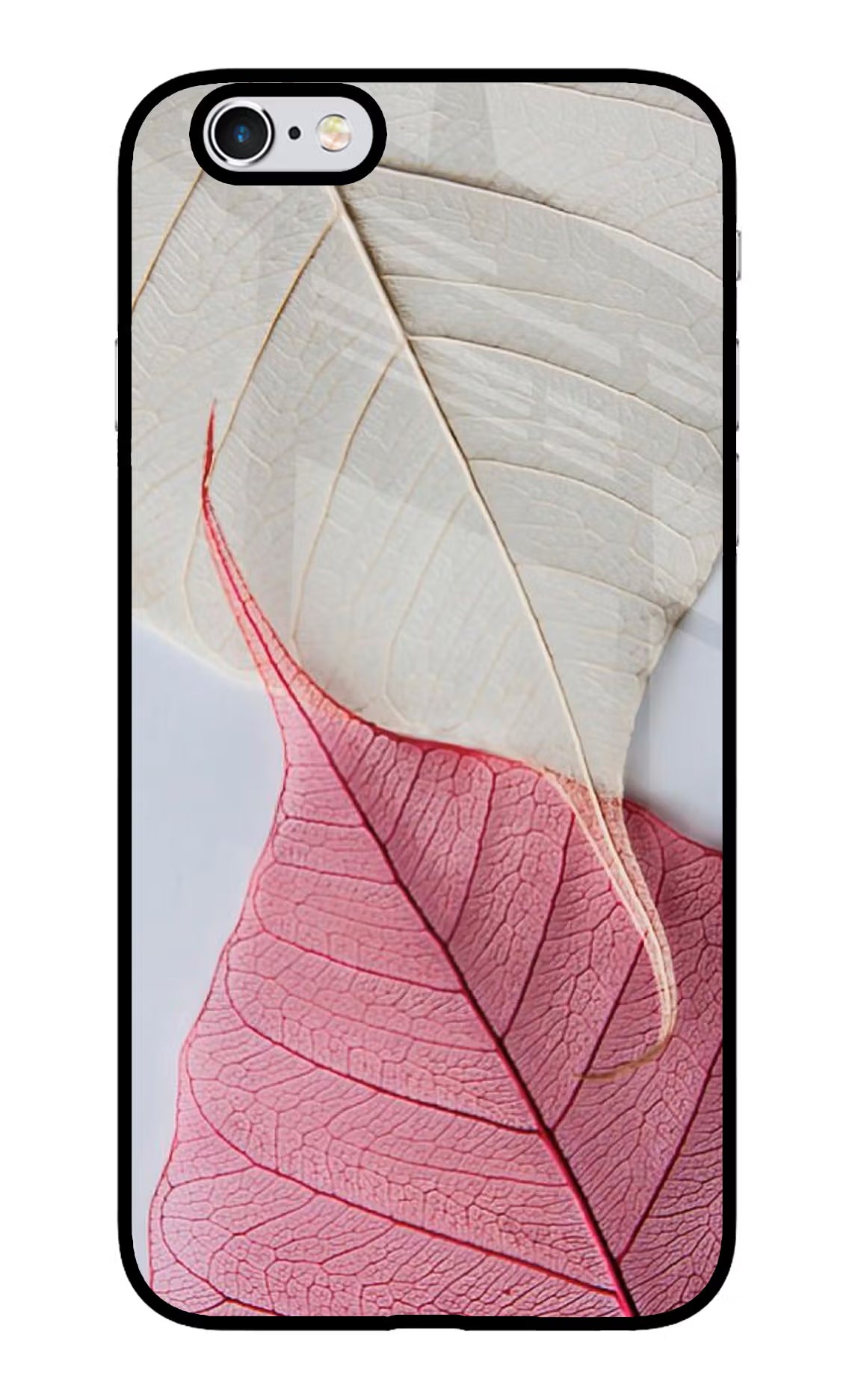 White Pink Leaf iPhone 6/6s Glass Case Back Cover by Casekaro