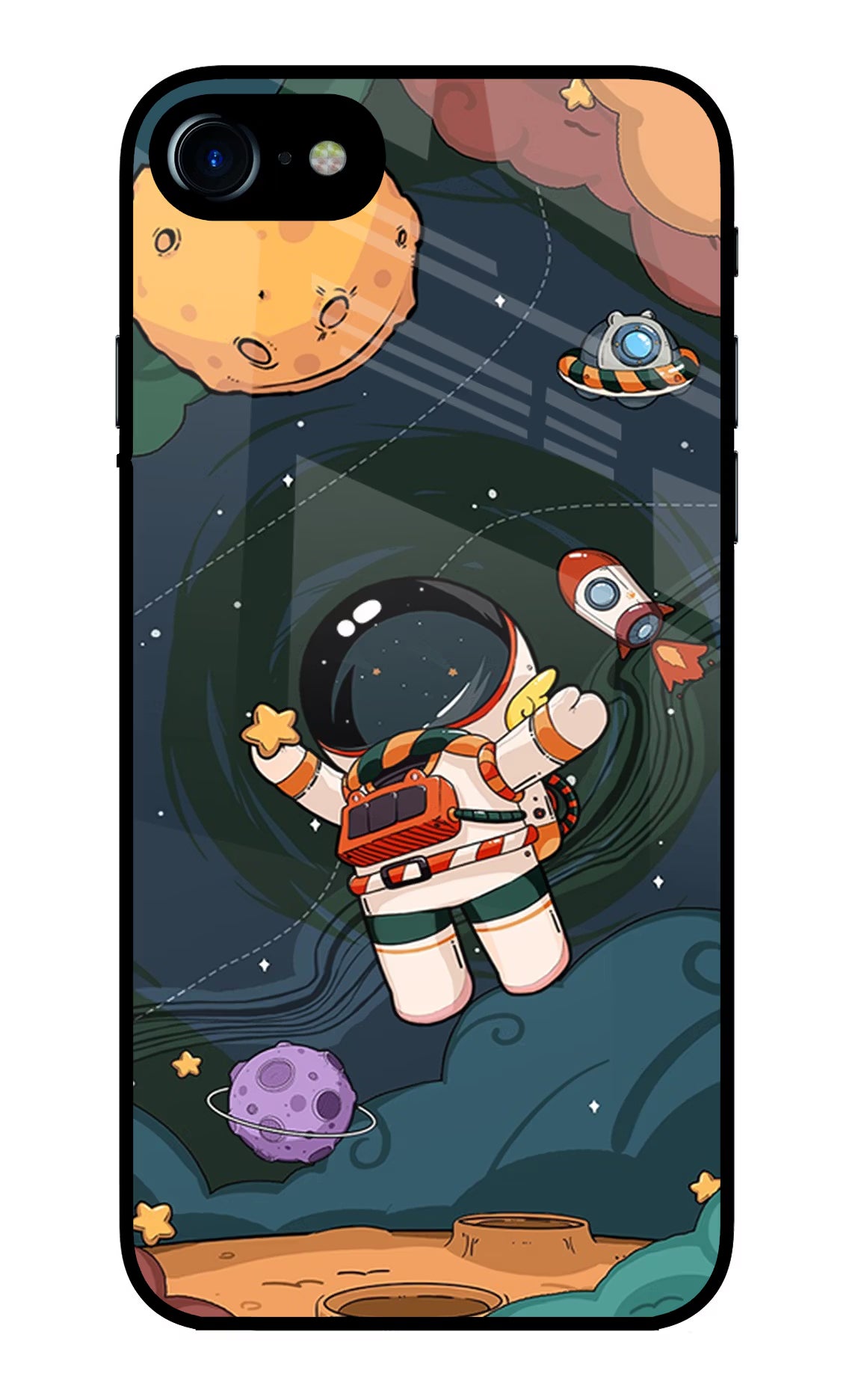 Cartoon Astronaut iPhone 7/7s Glass Case Back Cover by Casekaro