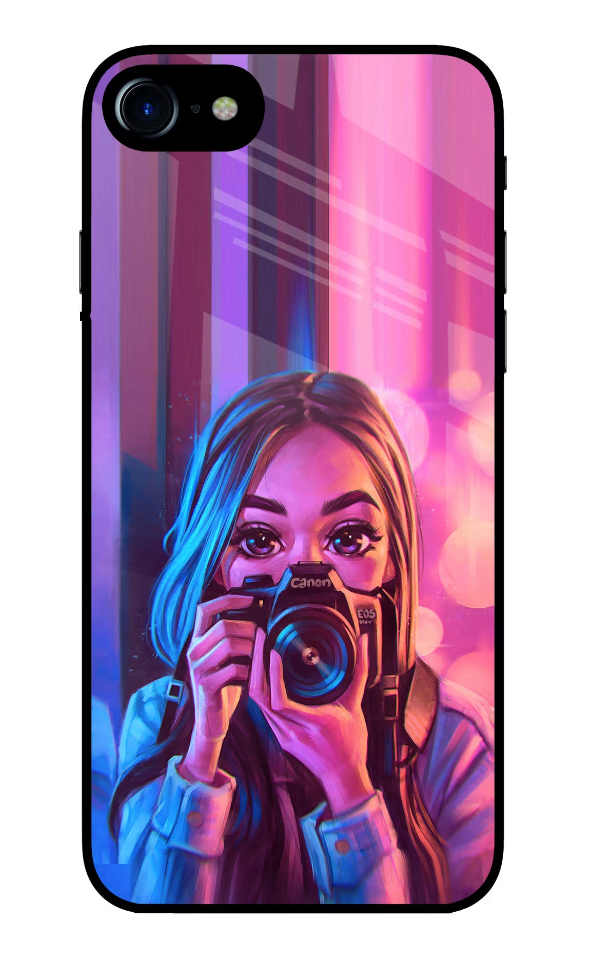 Girl Photographer iPhone 8 Glass Case Back Cover by Casekaro