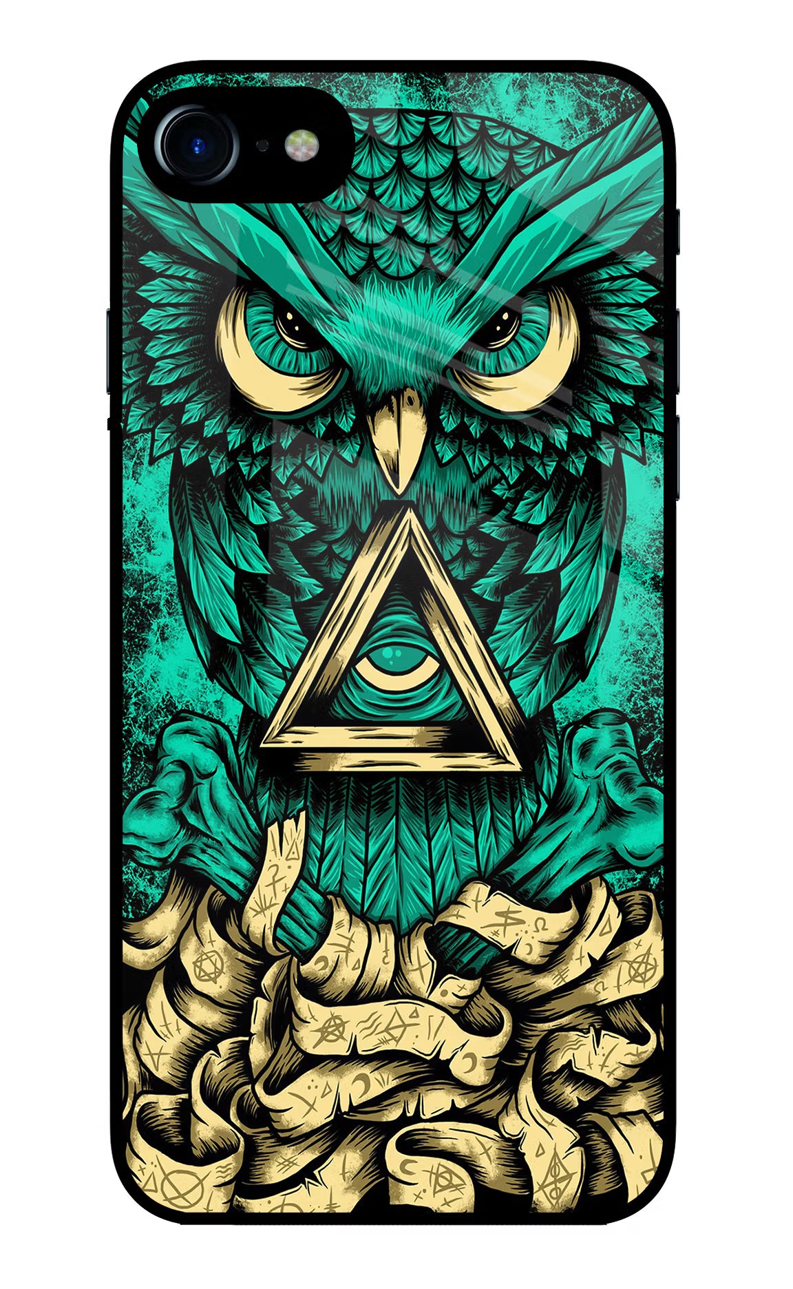 Green Owl iPhone 8 Glass Case Back Cover by Casekaro