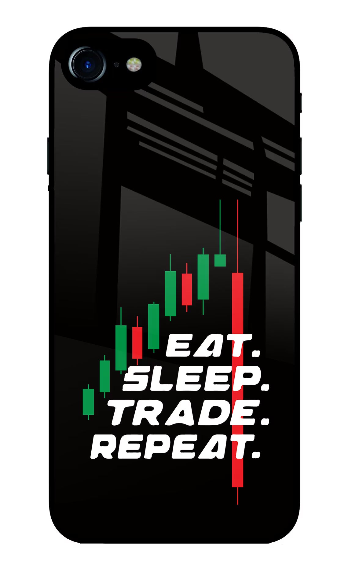 Eat Sleep Trade Repeat iPhone 8 Glass Case Back Cover by Casekaro