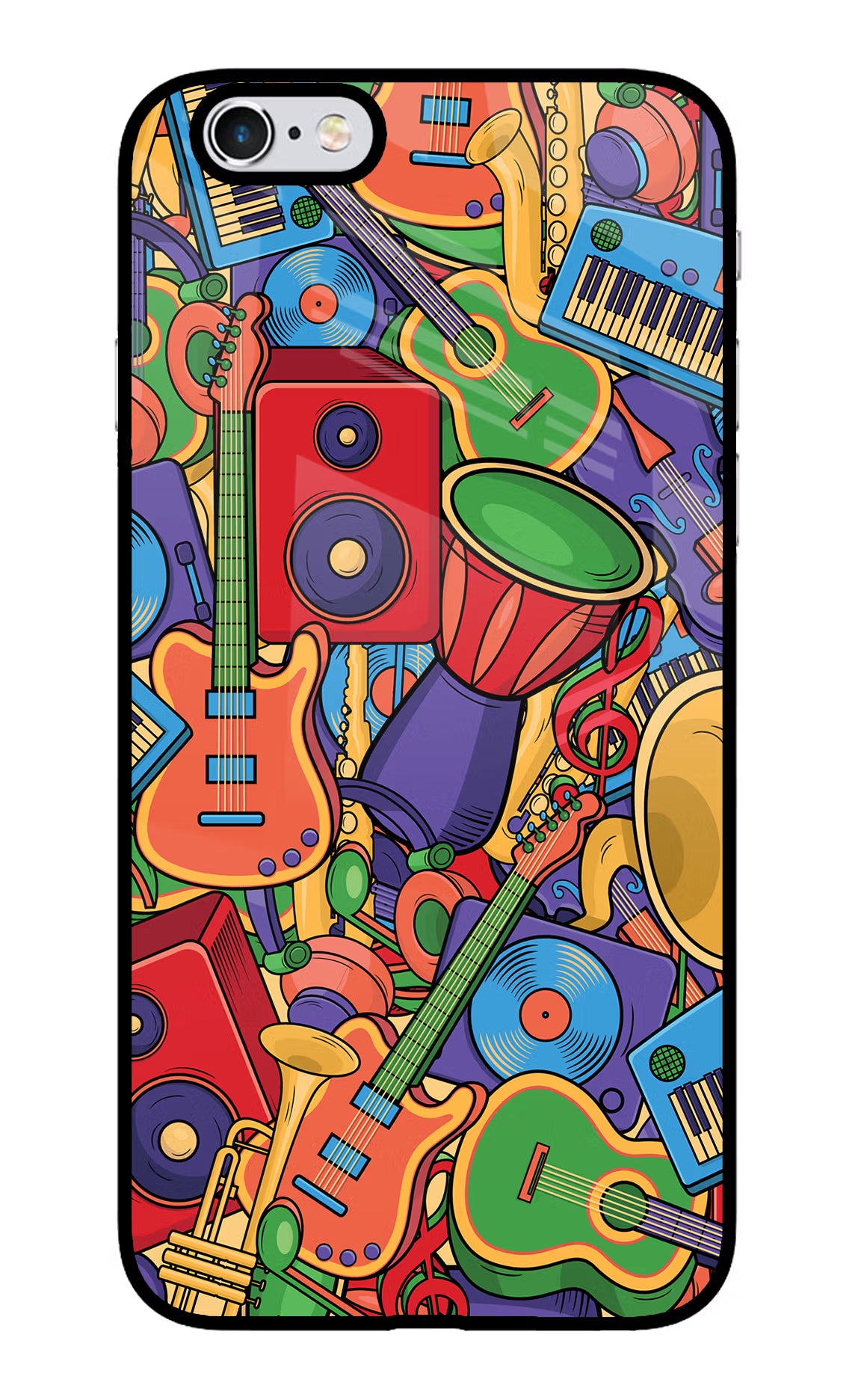 Music Instrument Doodle iPhone 6 Plus/6s Plus Glass Case Back Cover by Casekaro