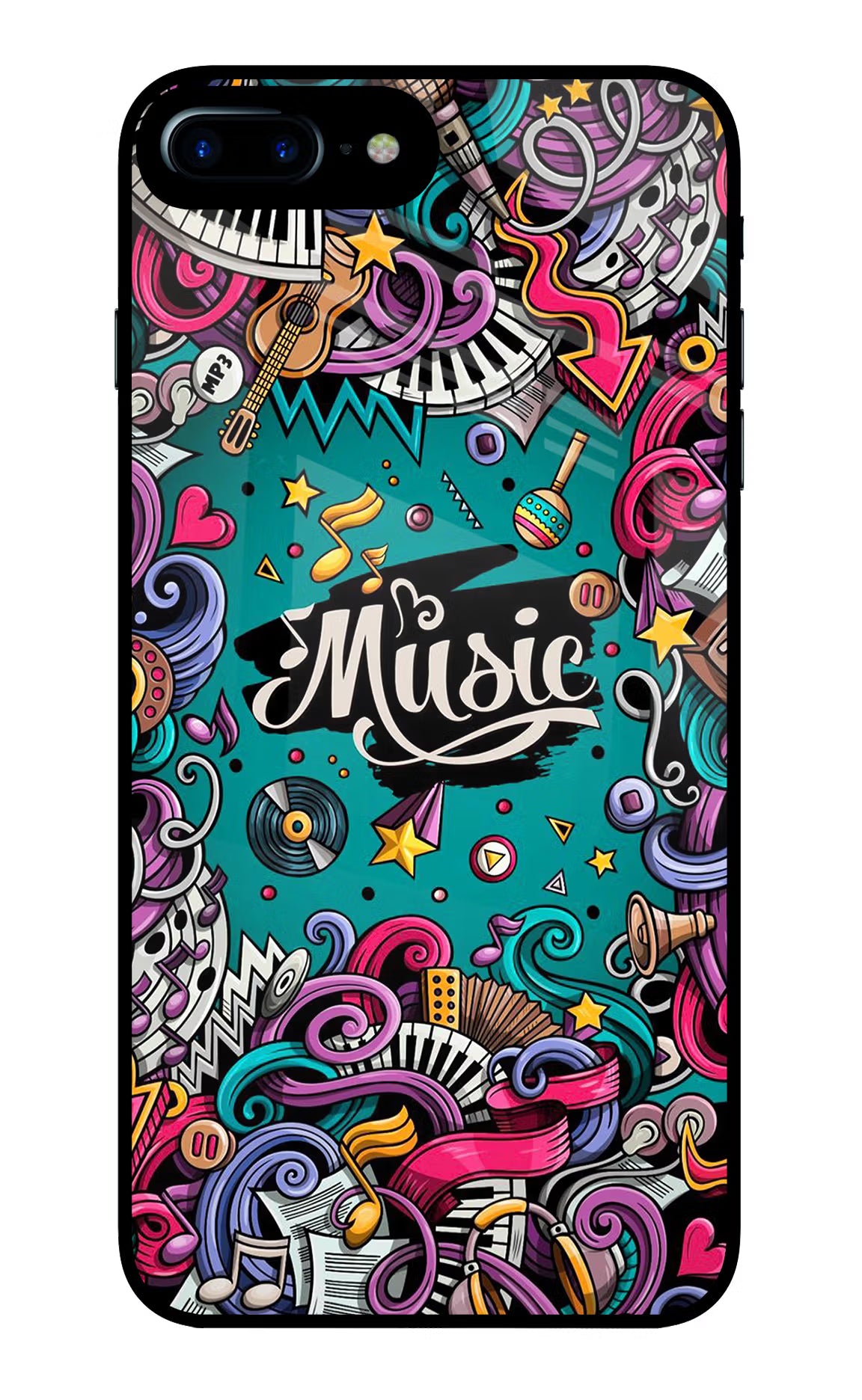 Music Graffiti iPhone 7 Plus Glass Case Back Cover by Casekaro
