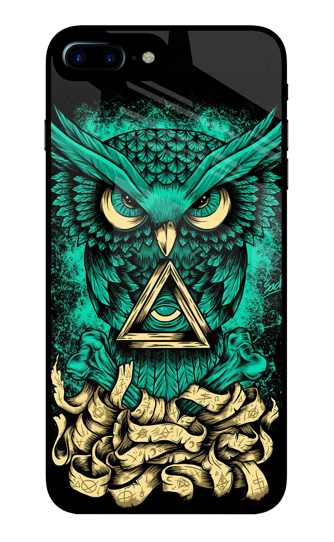 Green Owl iPhone 7 Plus Glass Case Back Cover by Casekaro
