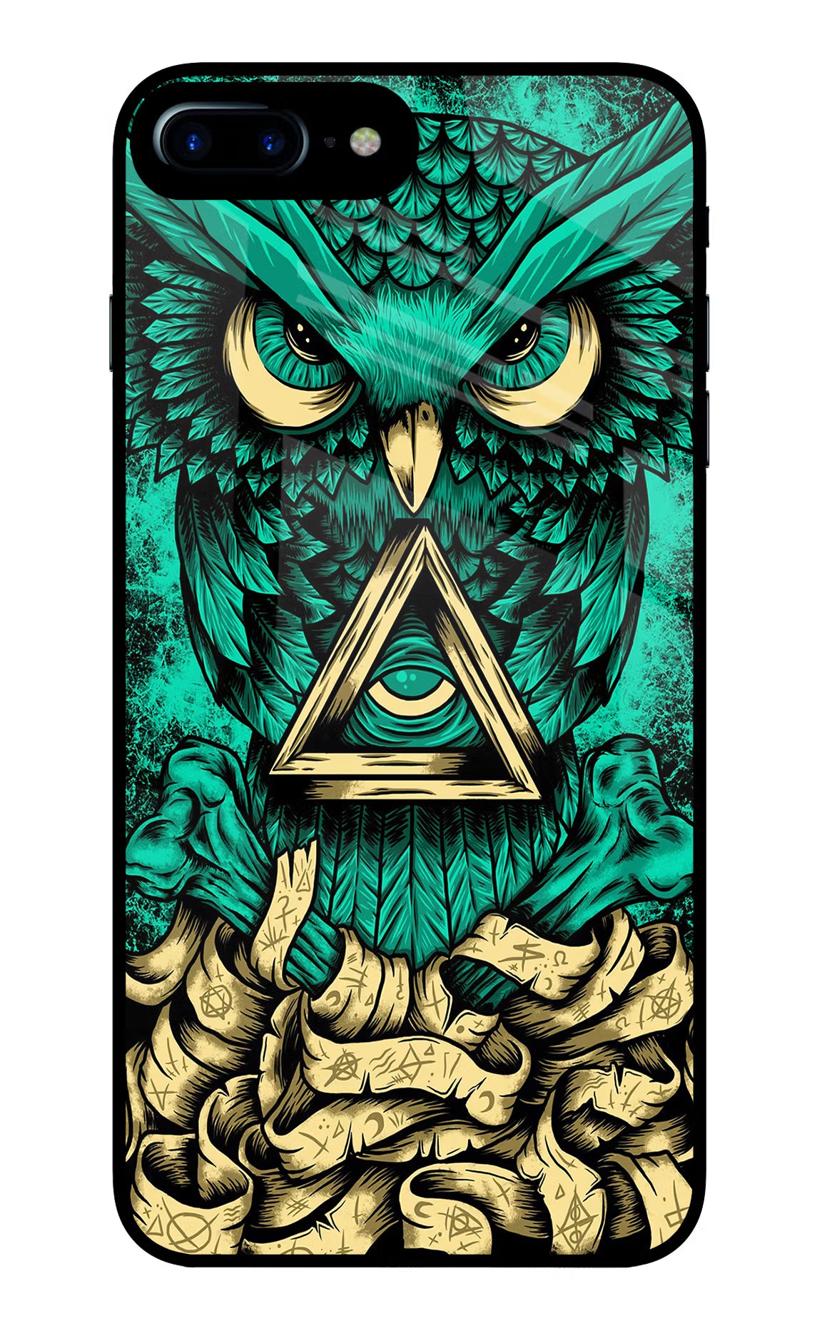 Green Owl iPhone 7 Plus Glass Case Back Cover by Casekaro
