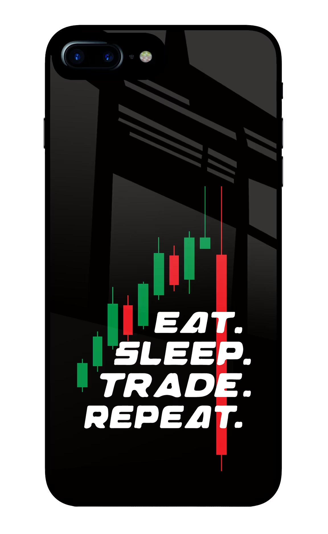 Eat Sleep Trade Repeat iPhone 7 Plus Glass Case Back Cover by Casekaro