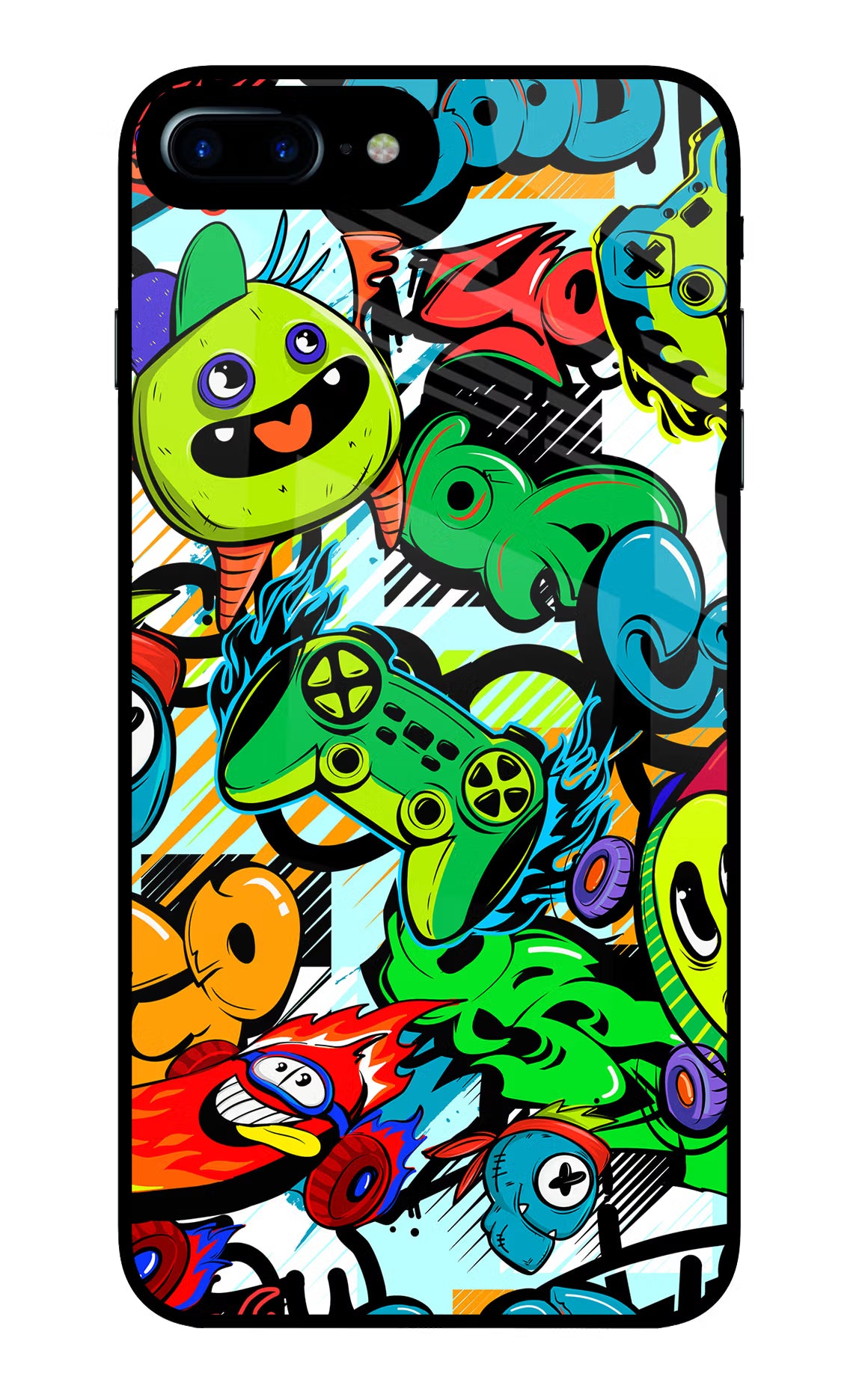 Game Doodle iPhone 7 Plus Glass Case Back Cover by Casekaro
