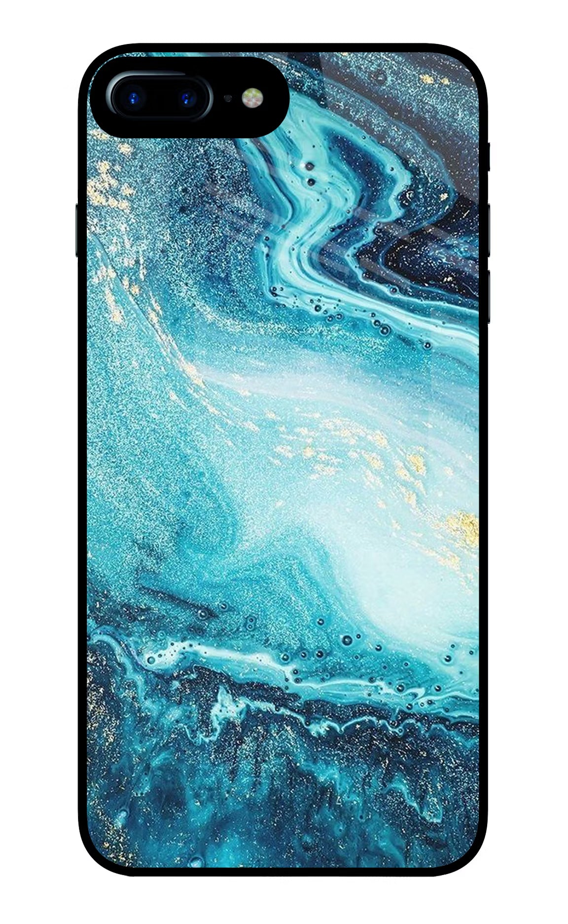 Blue Glitter Marble iPhone 7 Plus Glass Case Back Cover by Casekaro