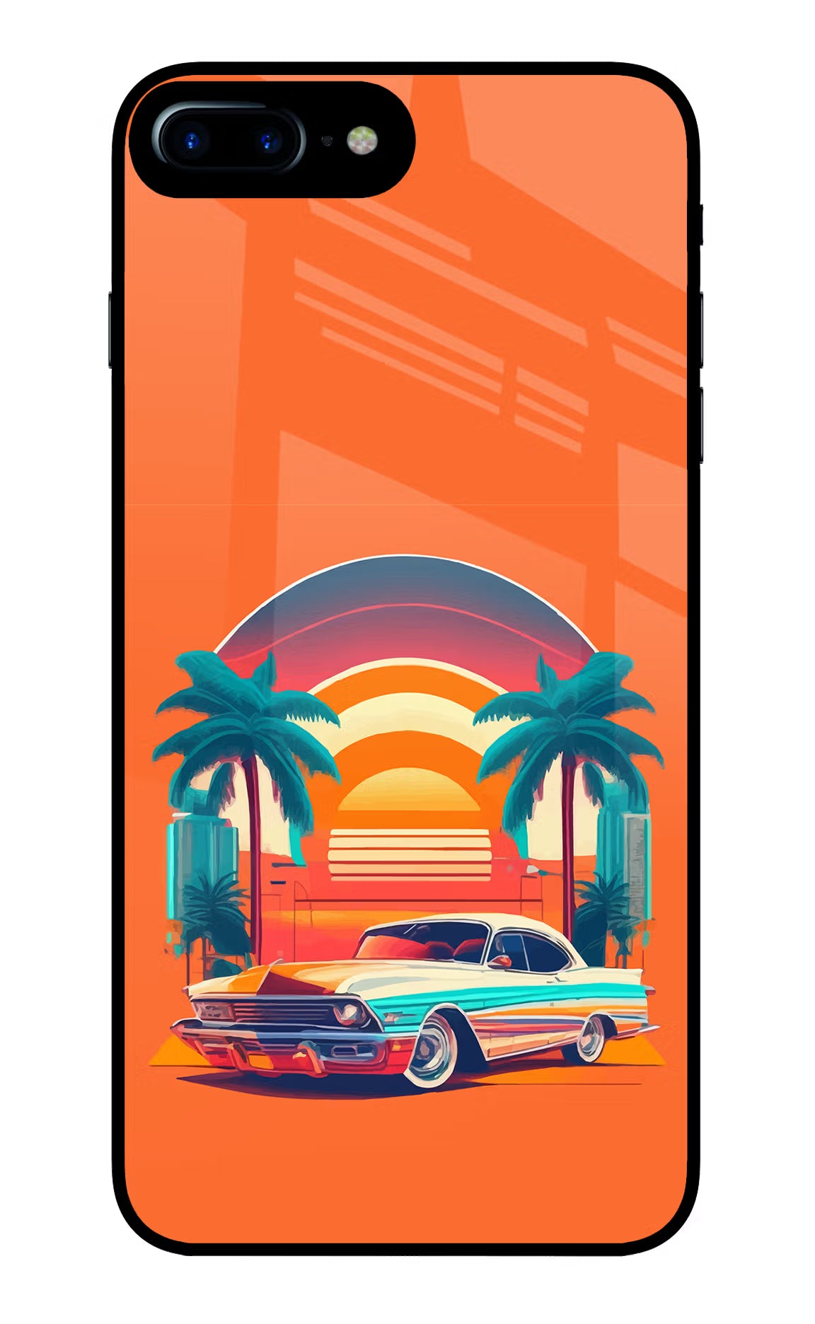 Palm Drive 80s iPhone 7 Plus Glass Case Back Cover by Casekaro