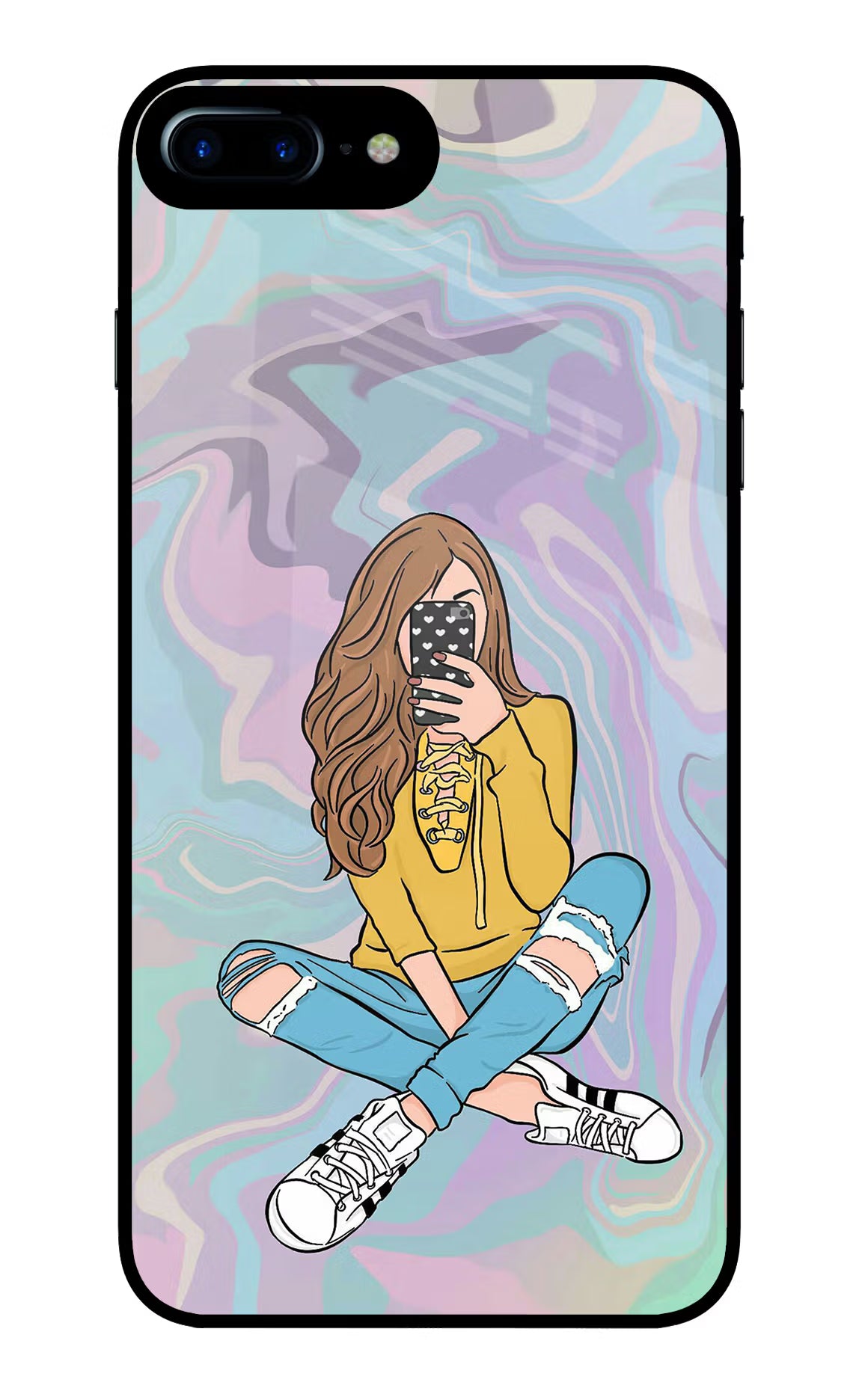 Selfie Girl iPhone 8 Plus Glass Case Back Cover by Casekaro