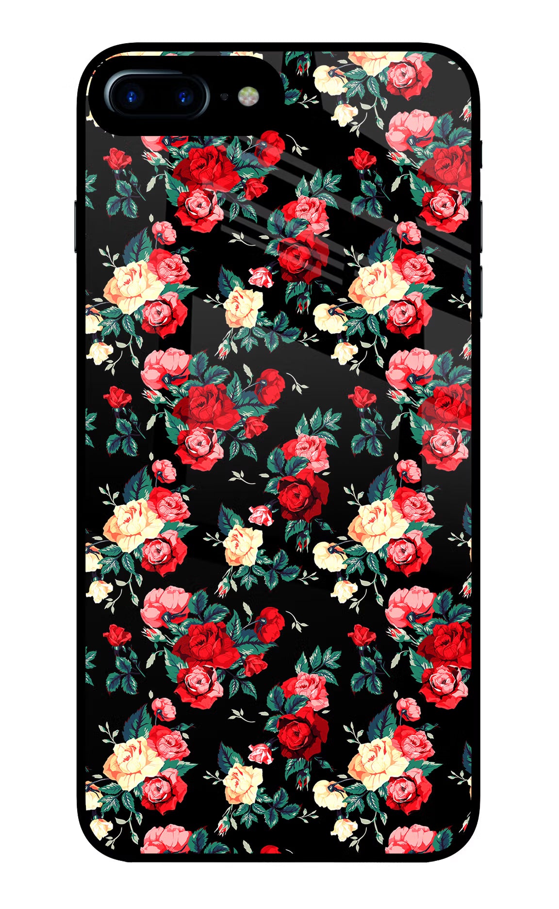 Rose Pattern iPhone 8 Plus Glass Case Back Cover by Casekaro