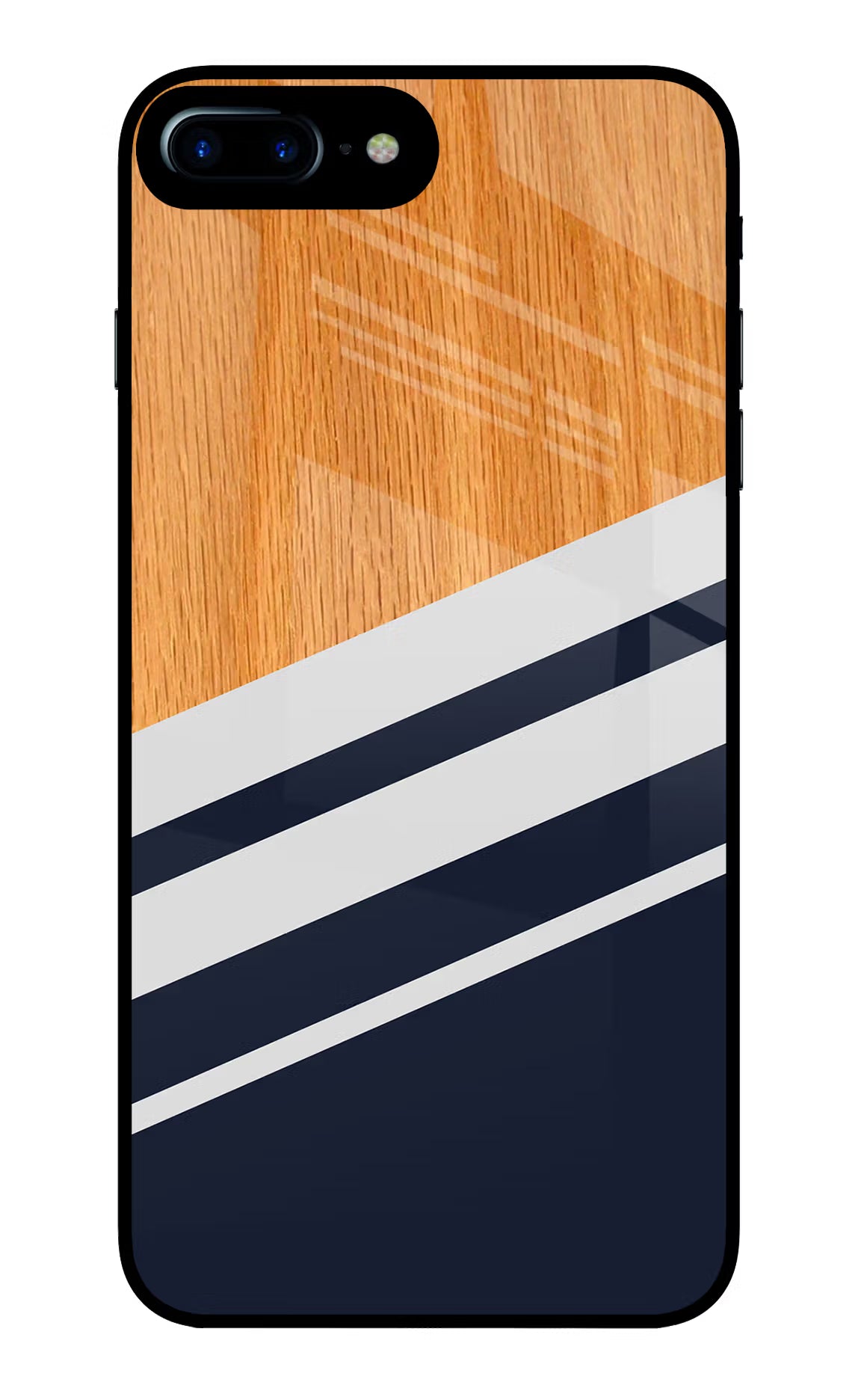 Blue and white wooden iPhone 8 Plus Glass Case Back Cover by Casekaro