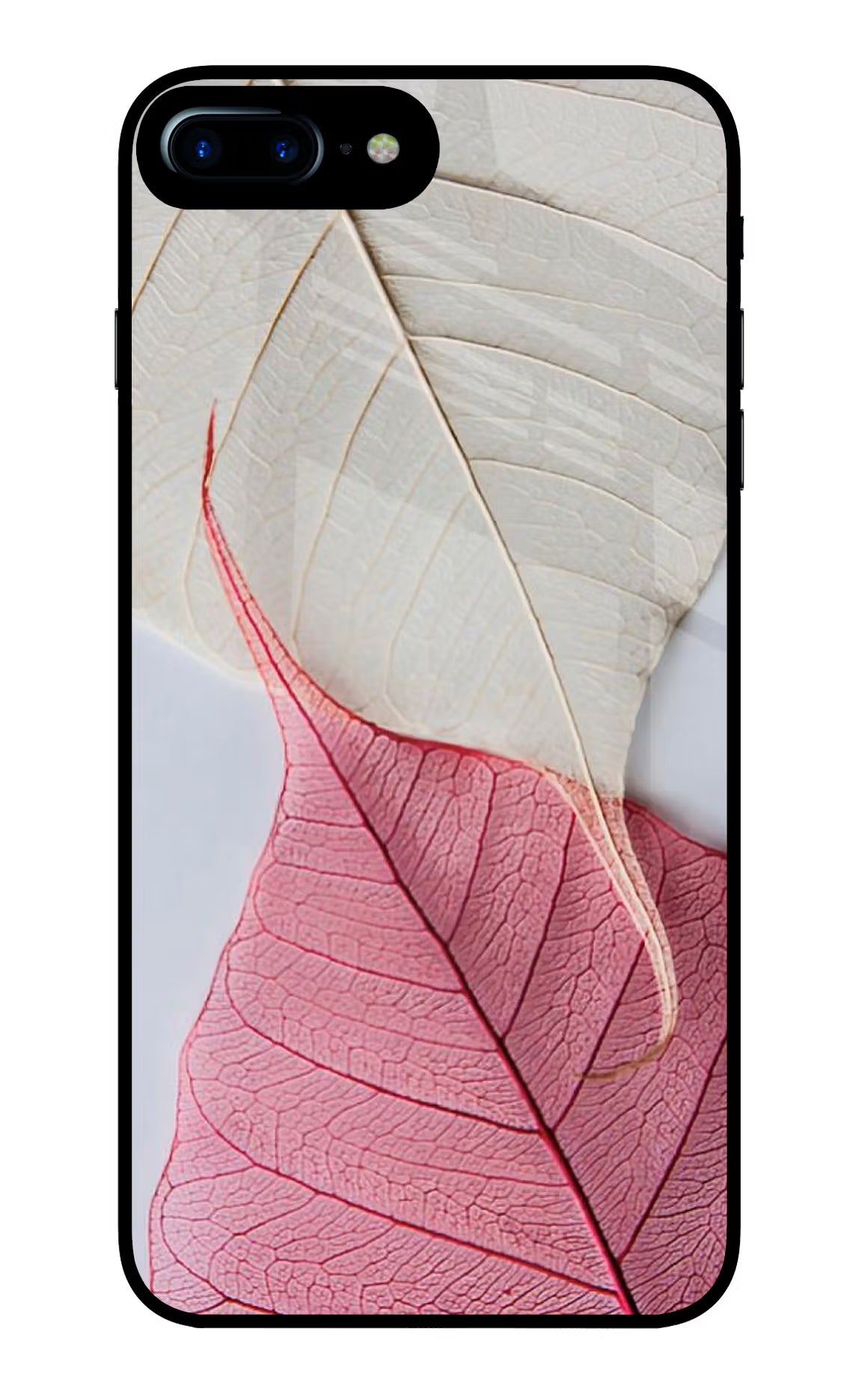 White Pink Leaf iPhone 8 Plus Glass Case Back Cover by Casekaro
