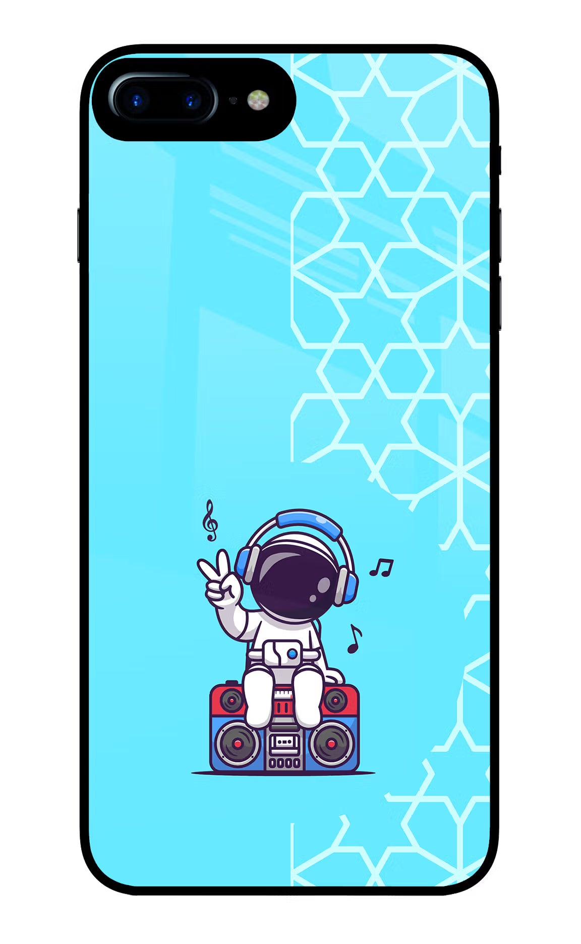 Cute Astronaut Chilling iPhone 8 Plus Glass Case Back Cover by Casekaro