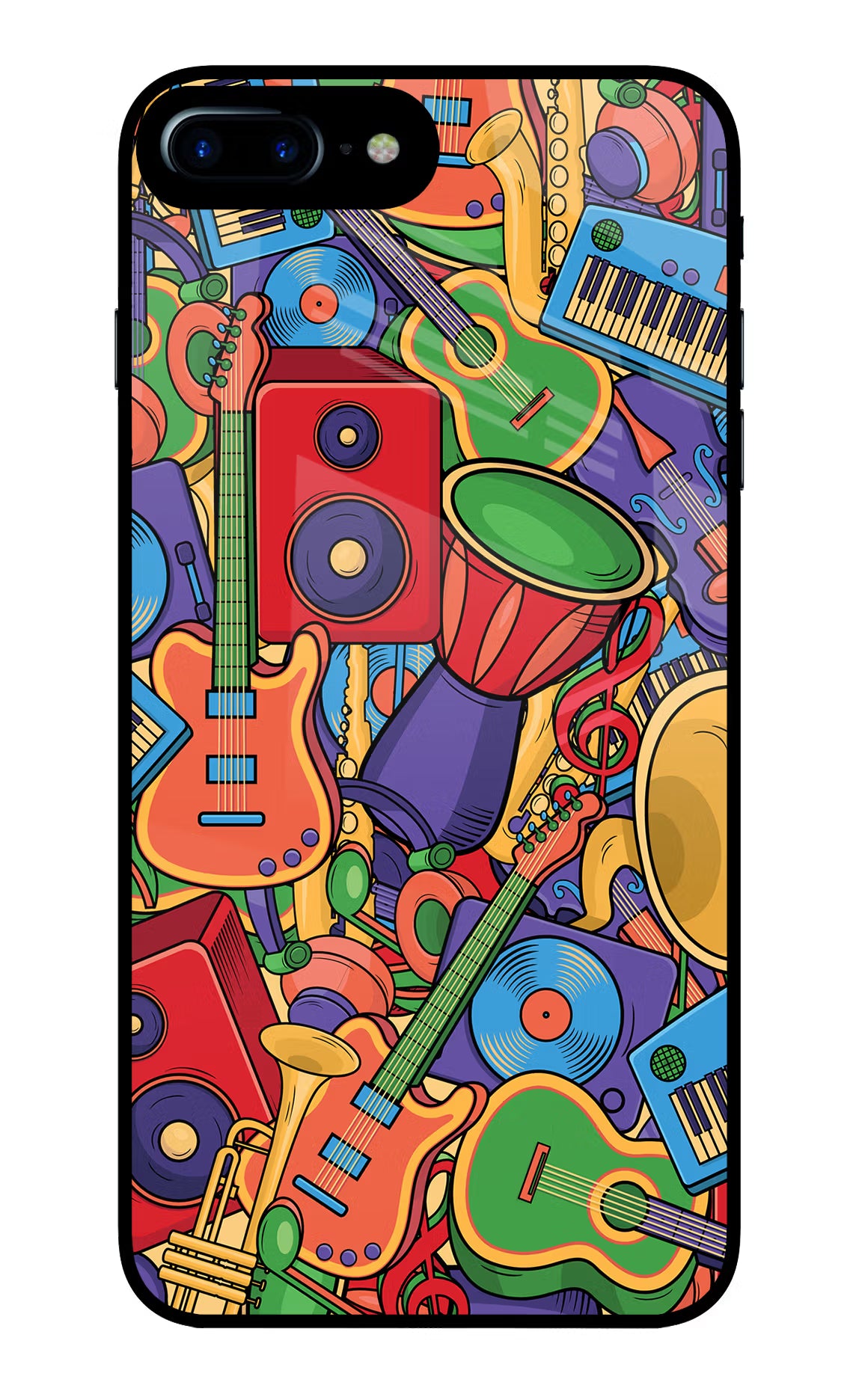 Music Instrument Doodle iPhone 8 Plus Glass Case Back Cover by Casekaro