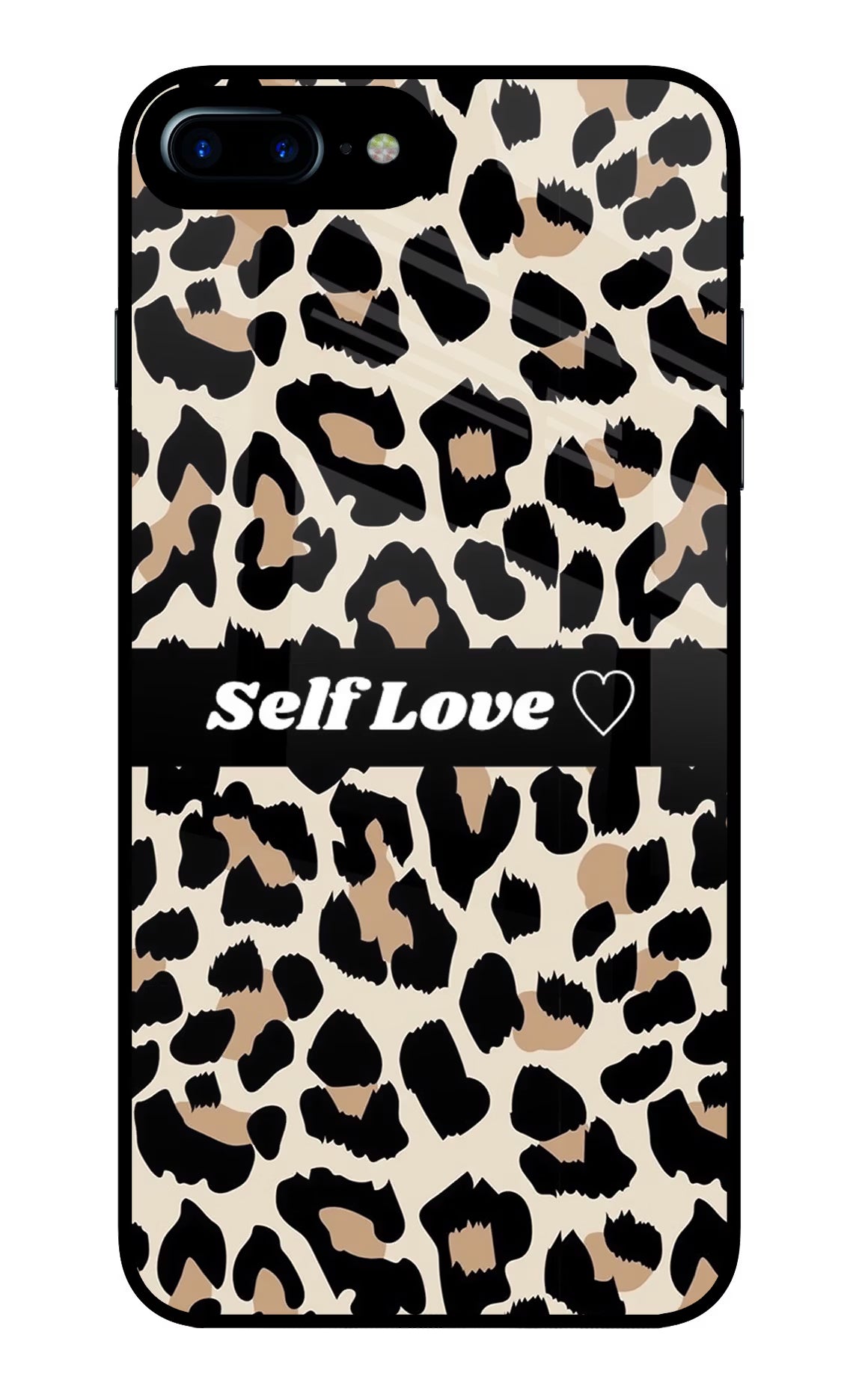 Leopard Print Self Love iPhone 8 Plus Glass Case Back Cover by Casekaro