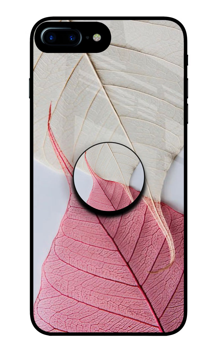 White Pink Leaf iPhone 8 Plus Pop Case, Glass case