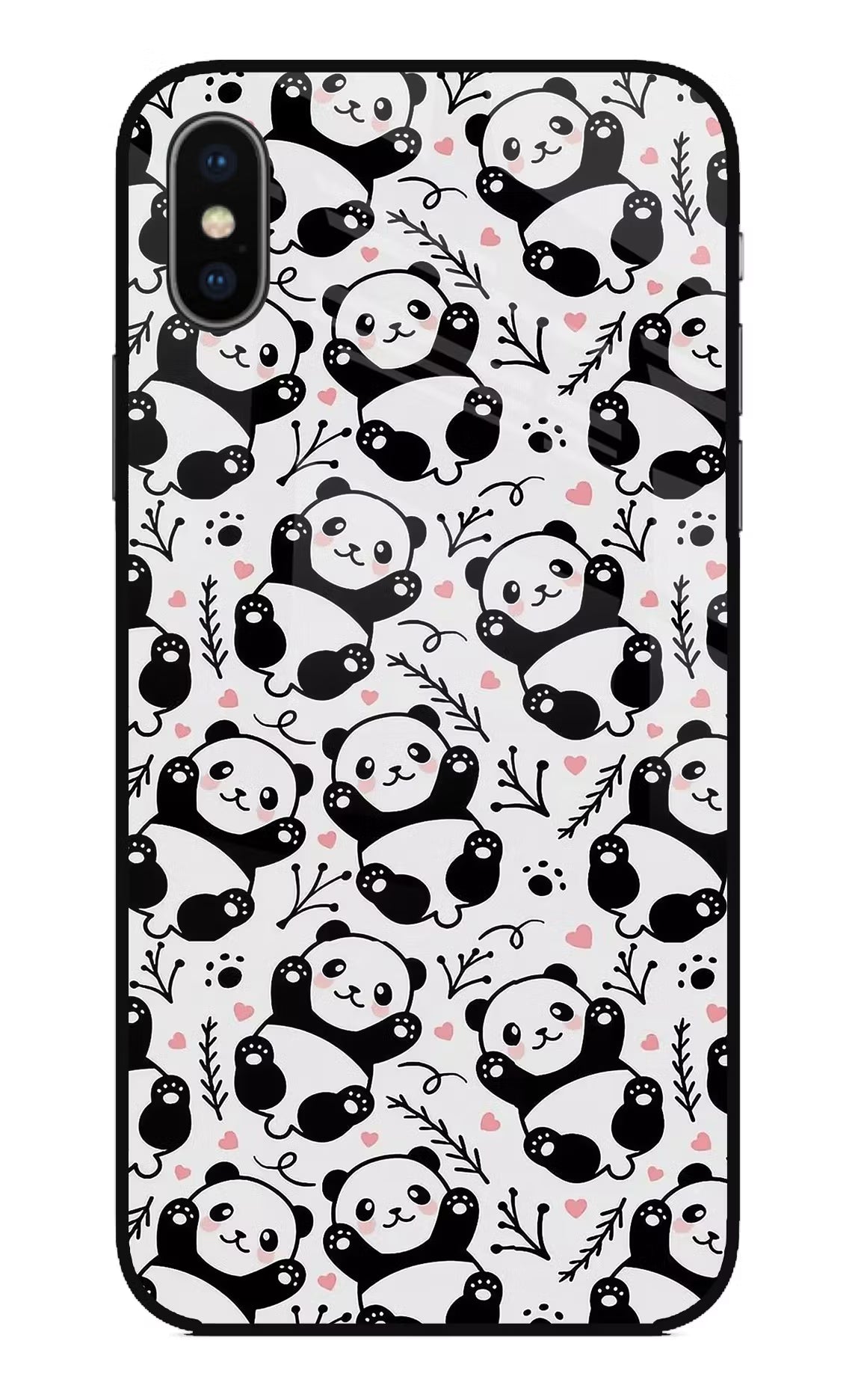 Cute Panda iPhone X Glass Case Back Cover by Casekaro